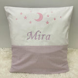 Namenskissen, Kuschelkissen, Personalisierung gestickt | Mond und Sterne