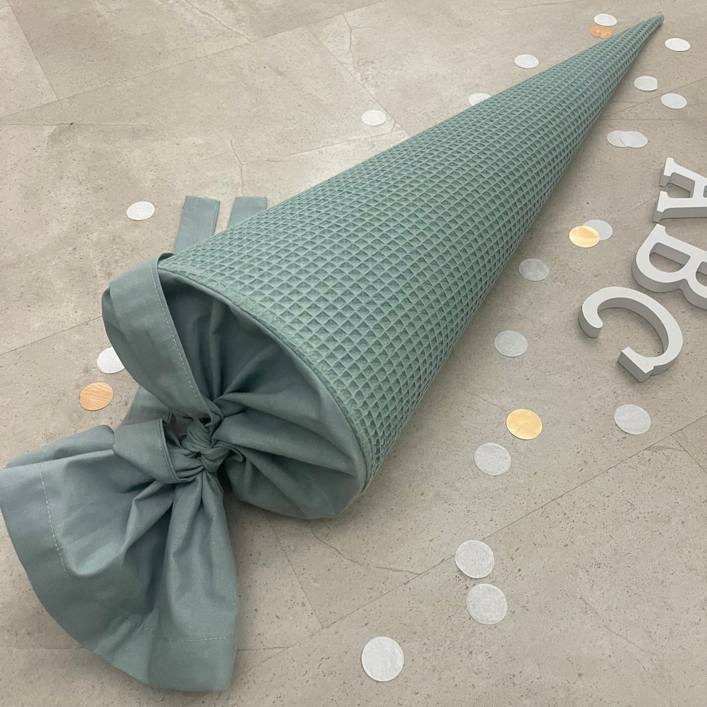 Schultüte Zuckertüte Einschulung Groß 70cm Handmade - Waffelpique Salbei