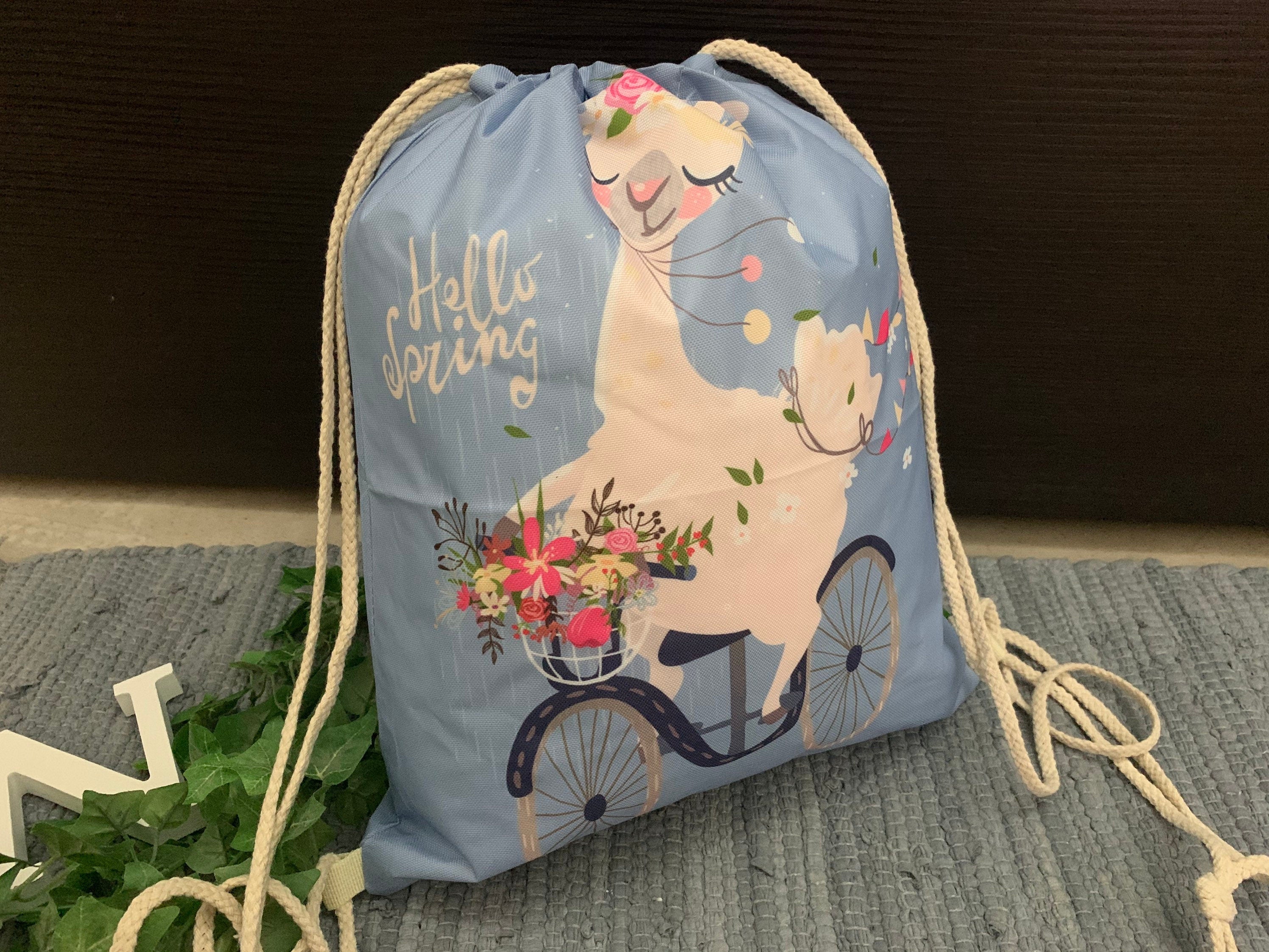 Turnbeutel/Sportbeutel Schule Einschulung Kind - Lama auf Fahrrad