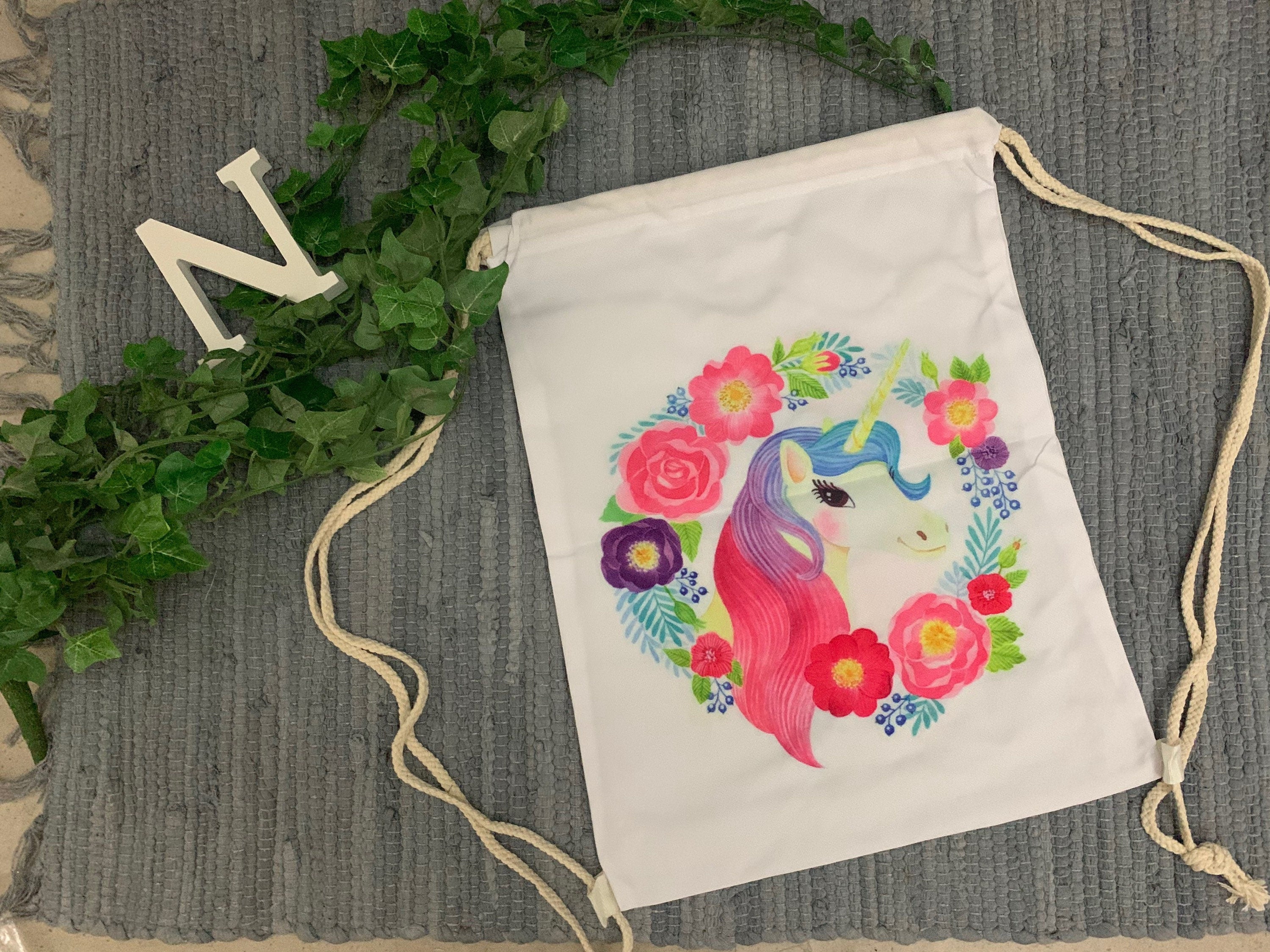 Turnbeutel/Sportbeutel Schule Einschulung Kind - Einhorn weiß var.2