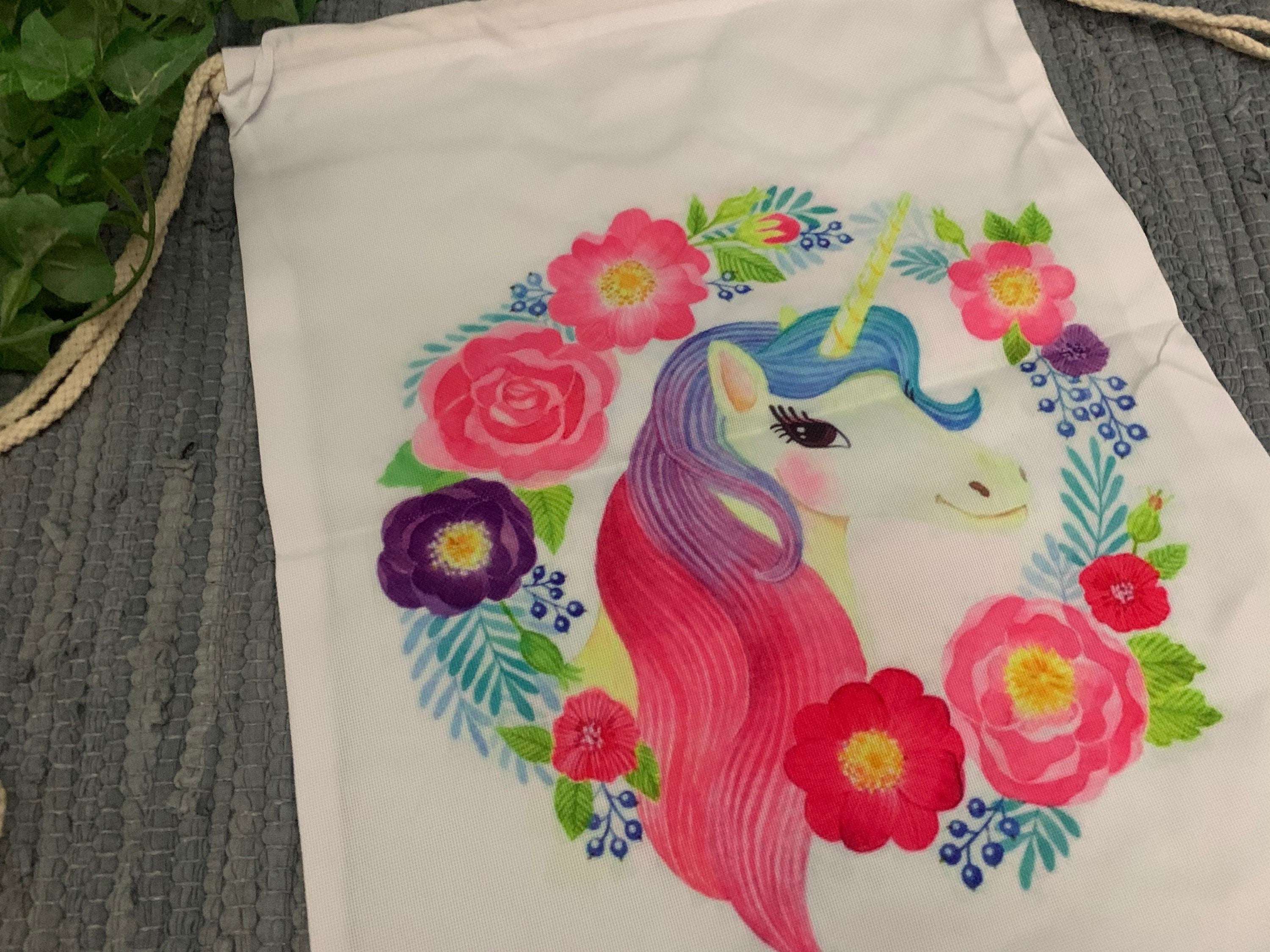 Turnbeutel/Sportbeutel Schule Einschulung Kind - Einhorn weiß var.2