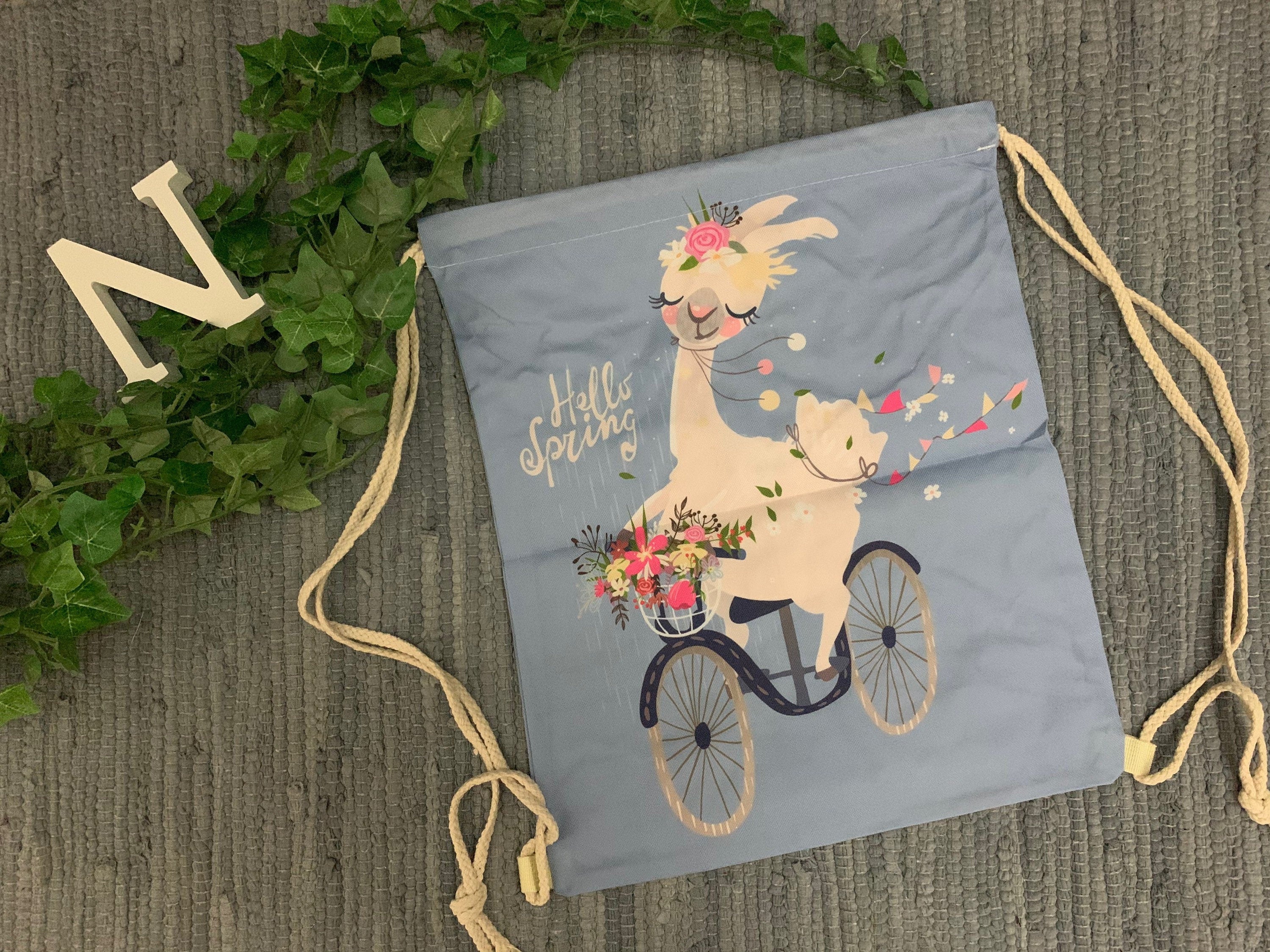 Turnbeutel/Sportbeutel Schule Einschulung Kind - Lama auf Fahrrad