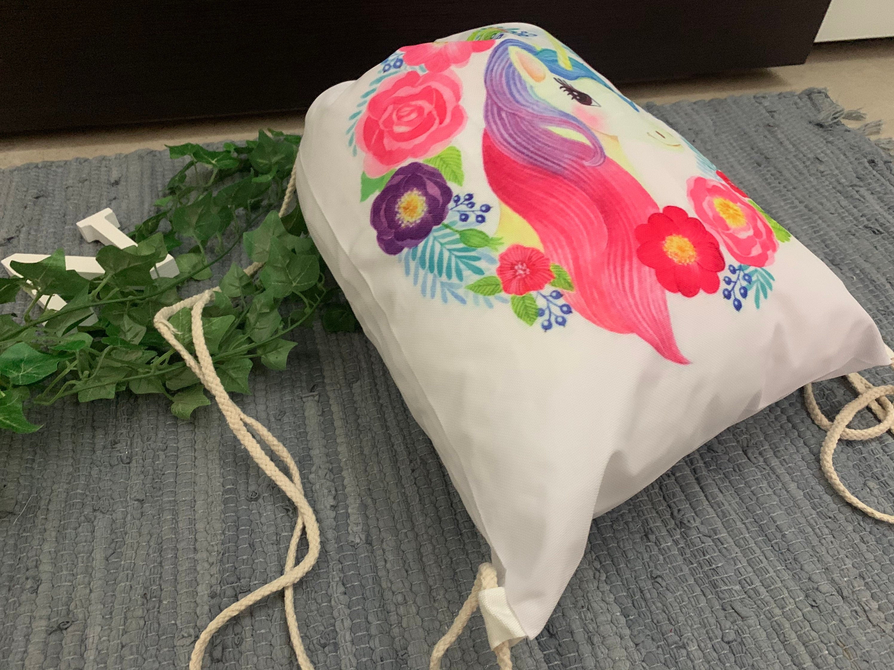 Turnbeutel/Sportbeutel Schule Einschulung Kind - Einhorn weiß var.2