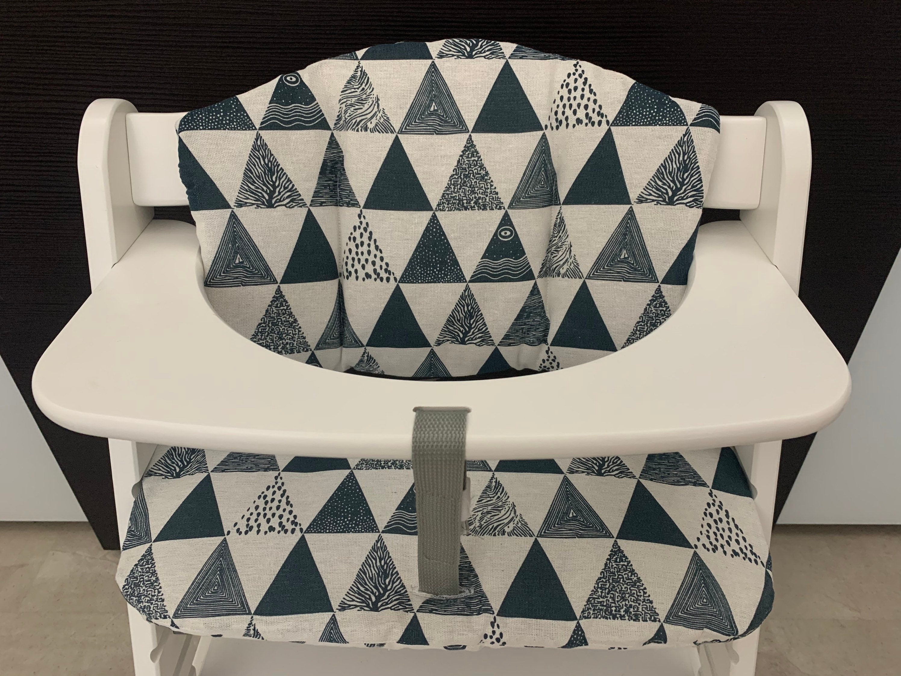 Sitzkissen Kissenset für Hauck Alpha, Tray, Beta Hochstuhl - Loneta Dreiecke blau