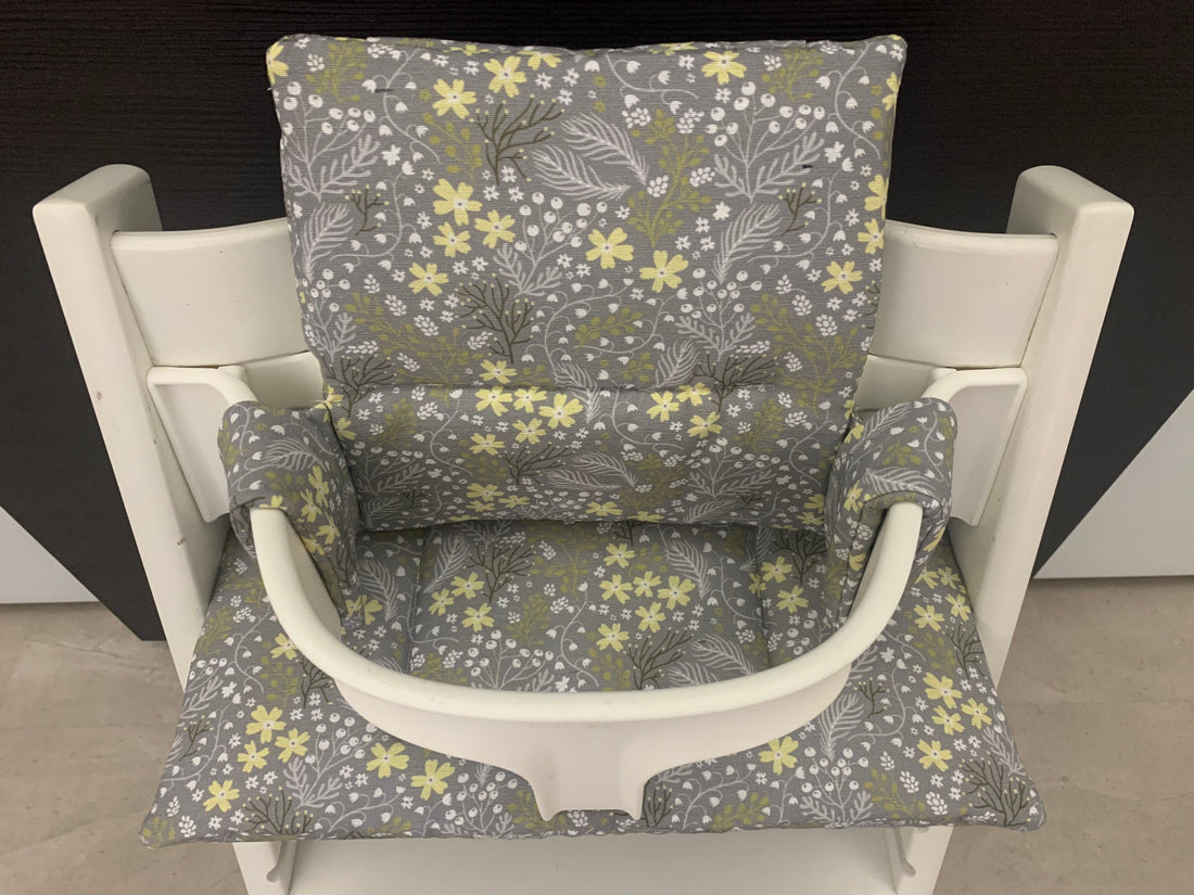 Tripp Trapp Sitzkissen Kissenset für Stokke Hochstuhl - Loneta Blumen Grau