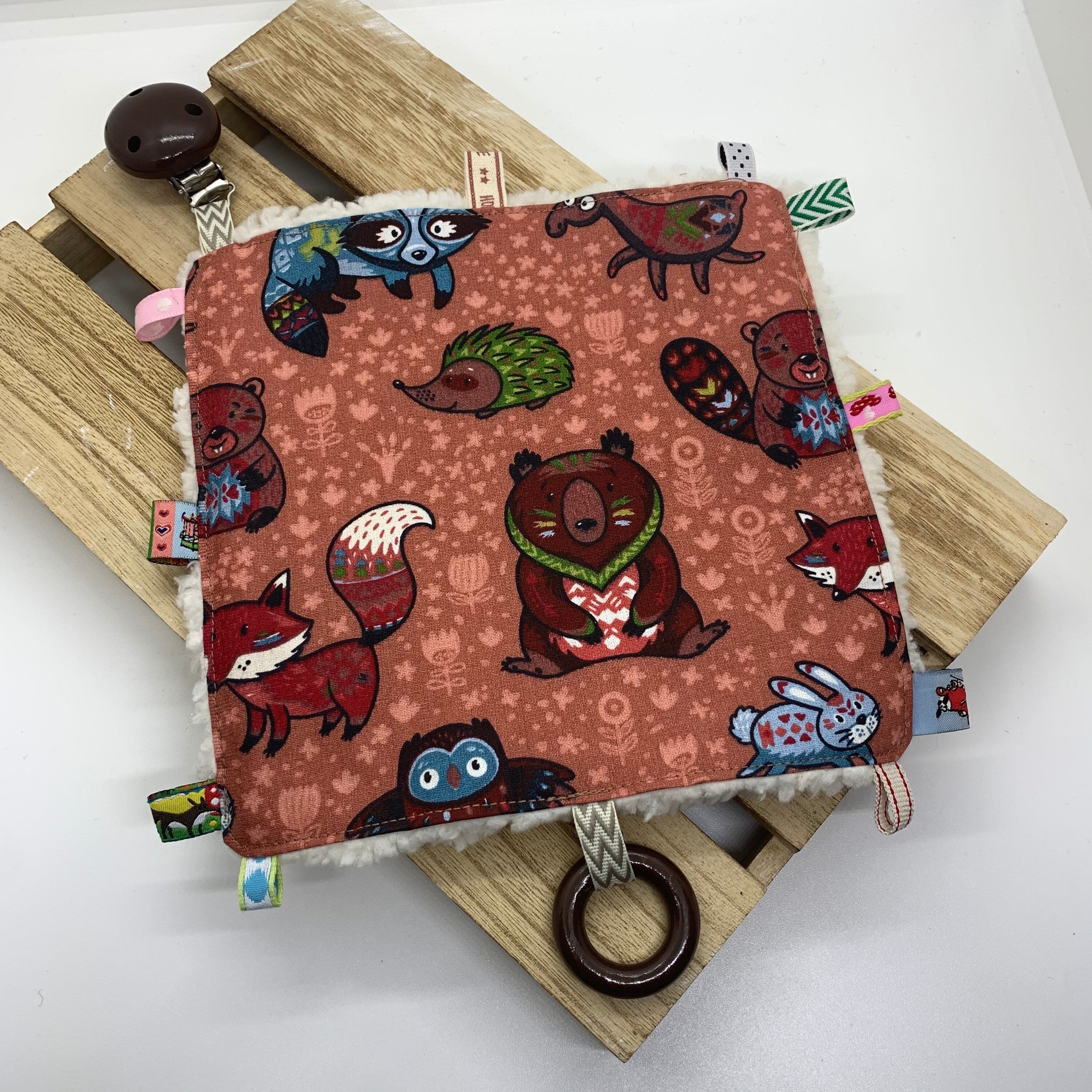 Knisterkissen Knistertuch Baby, Clip und Greifling - Wildtiere