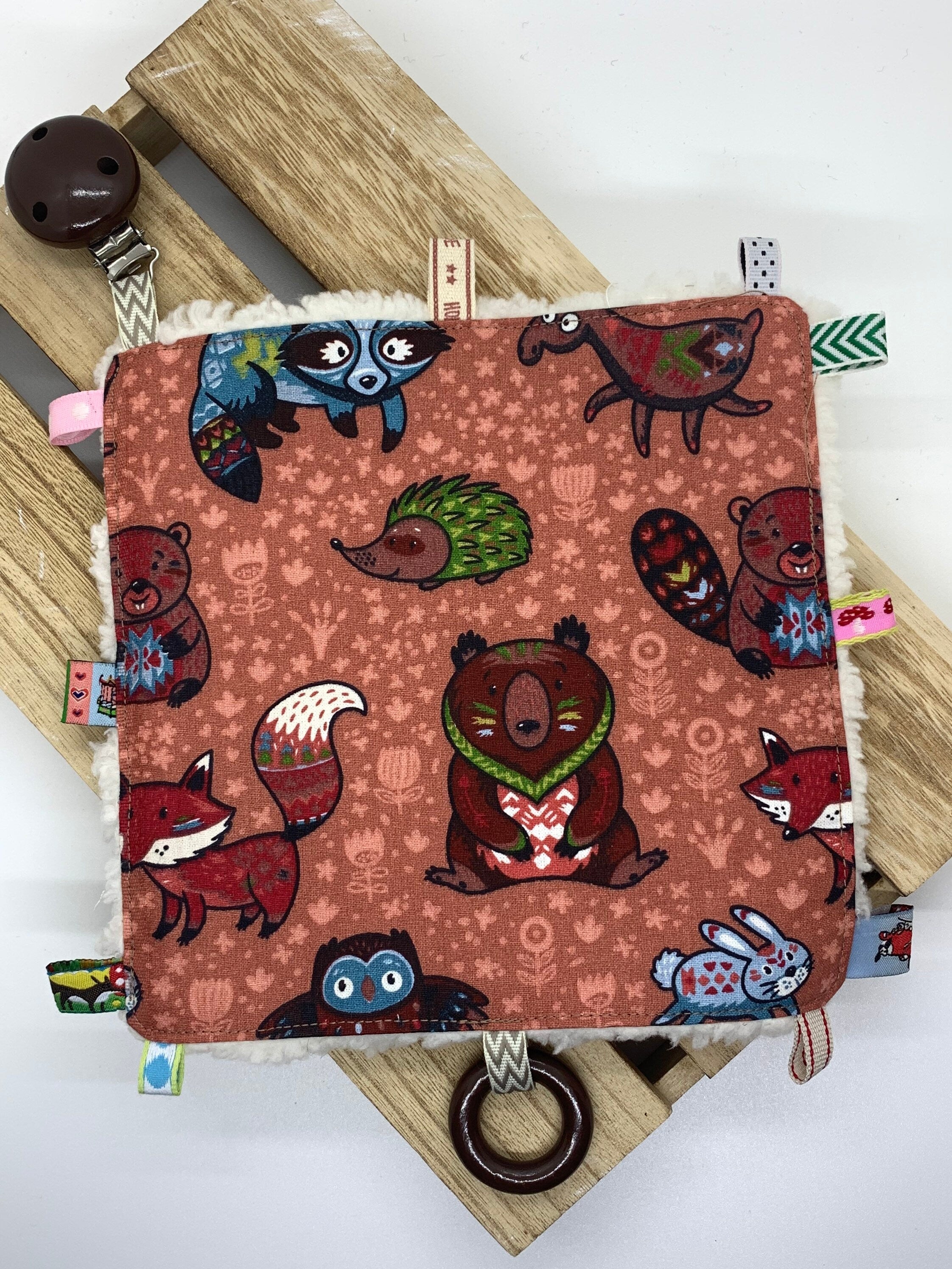 Knisterkissen Knistertuch Baby, Clip und Greifling - Wildtiere