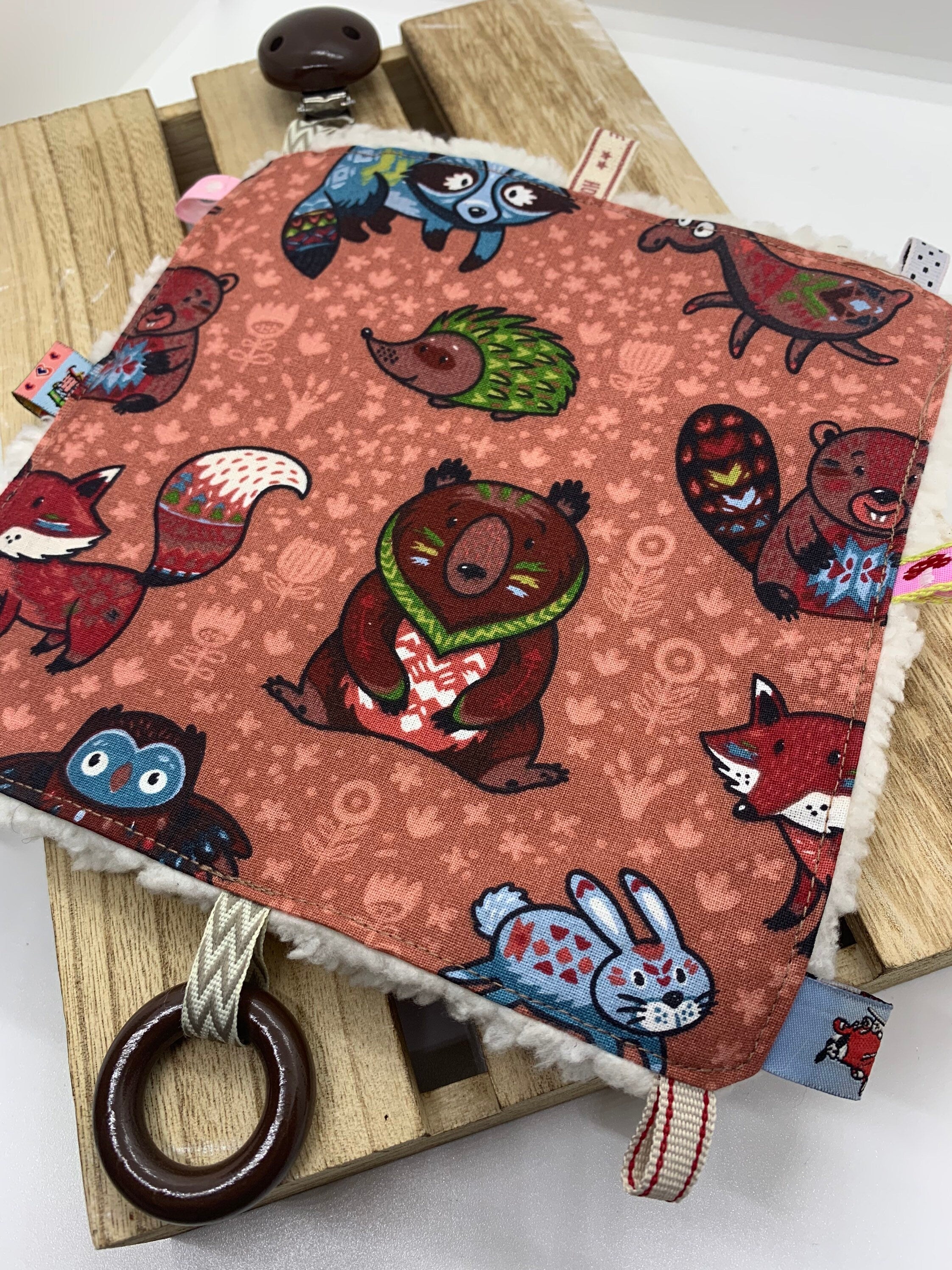 Knisterkissen Knistertuch Baby, Clip und Greifling - Wildtiere