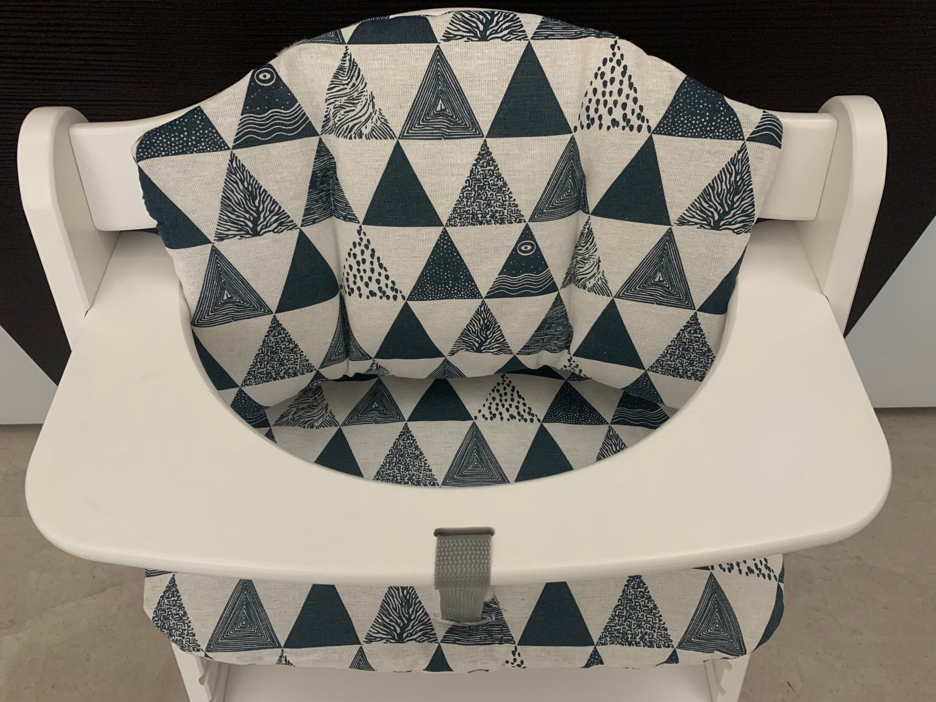 Sitzkissen Kissenset für Hauck Alpha, Tray, Beta Hochstuhl - Loneta Dreiecke blau