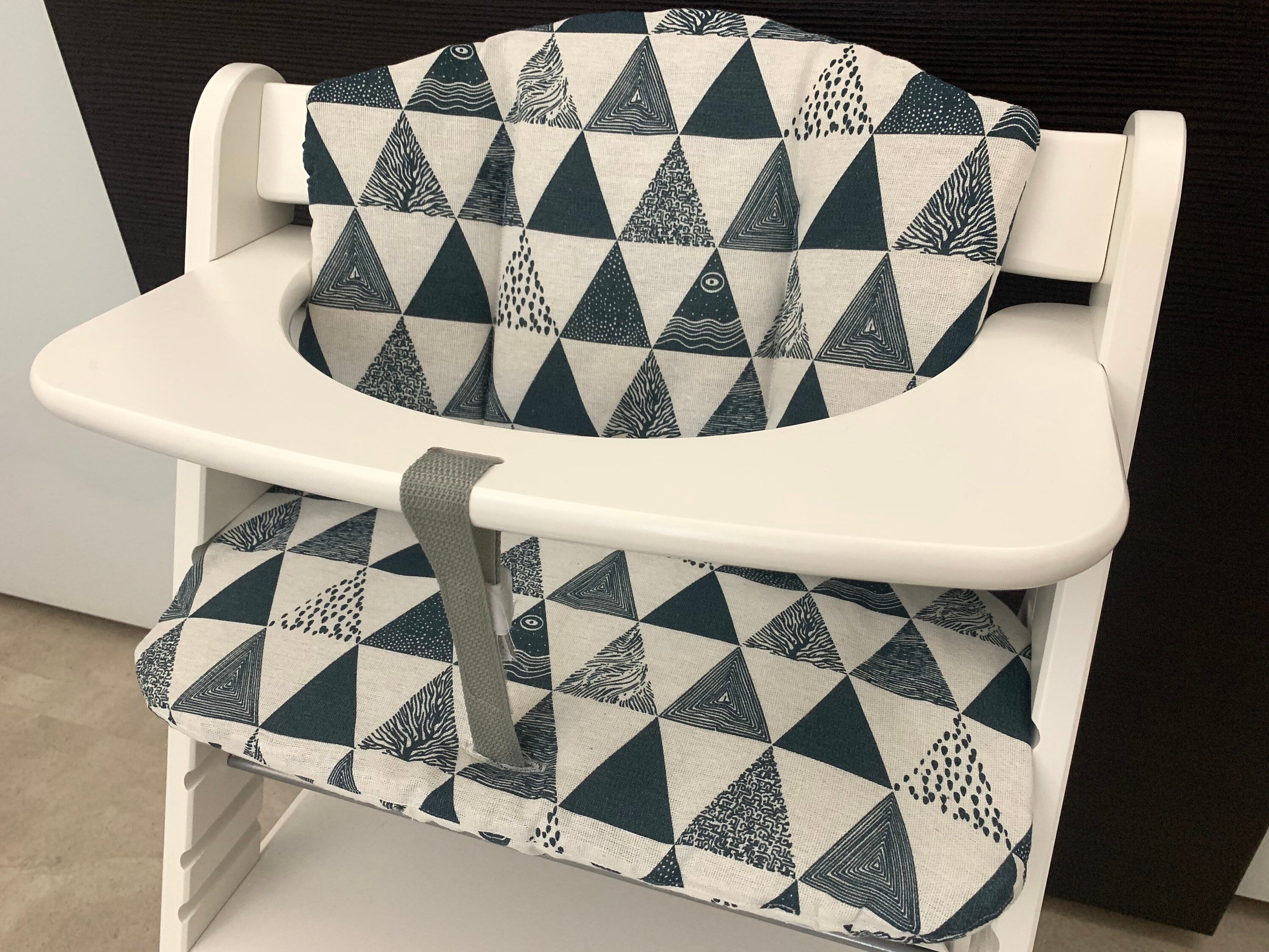 Sitzkissen Kissenset für Hauck Alpha, Tray, Beta Hochstuhl - Loneta Dreiecke blau