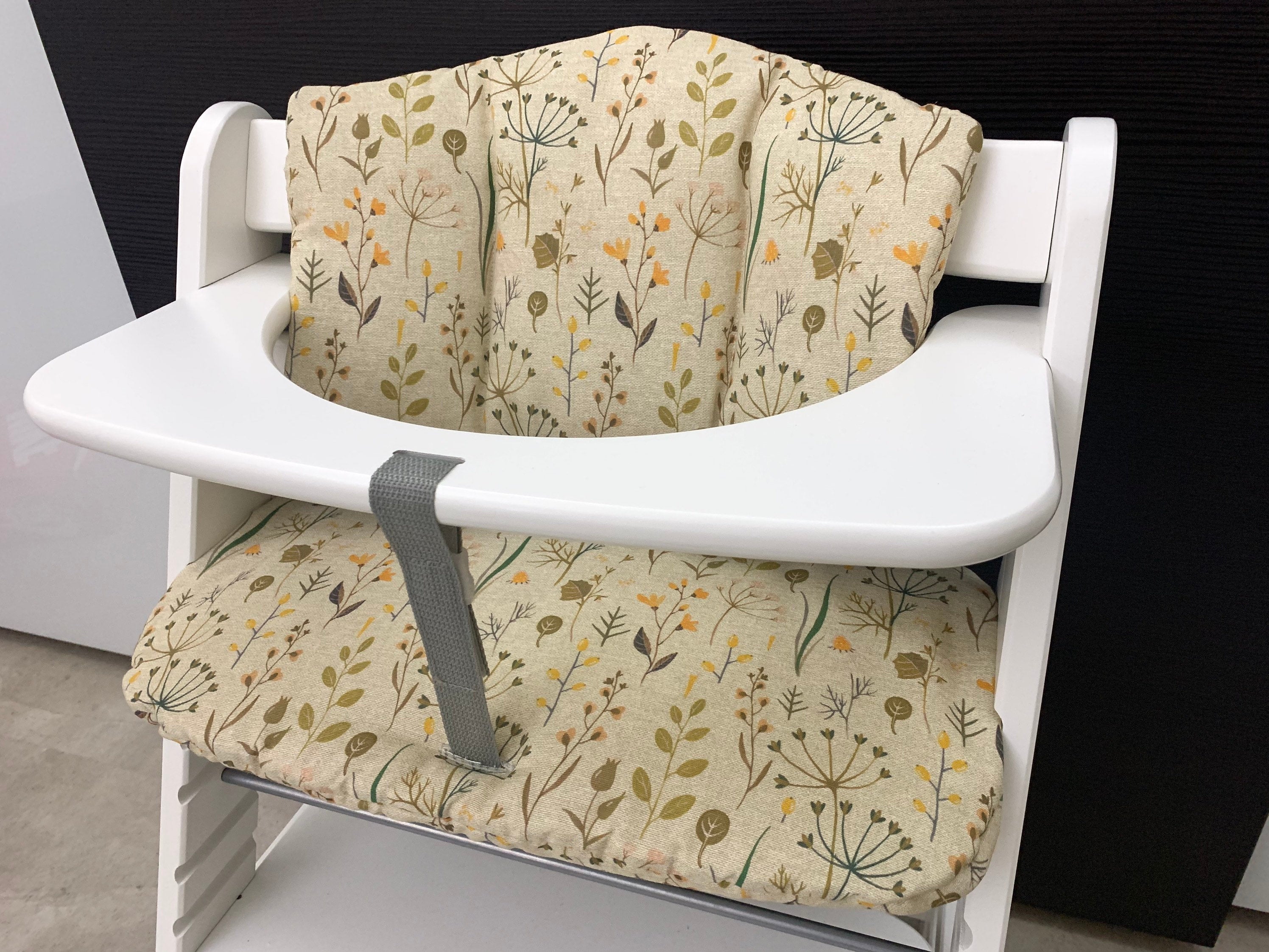 Sitzkissen Kissenset für Hauck Alpha, Tray Hochstuhl - Blumen Natur