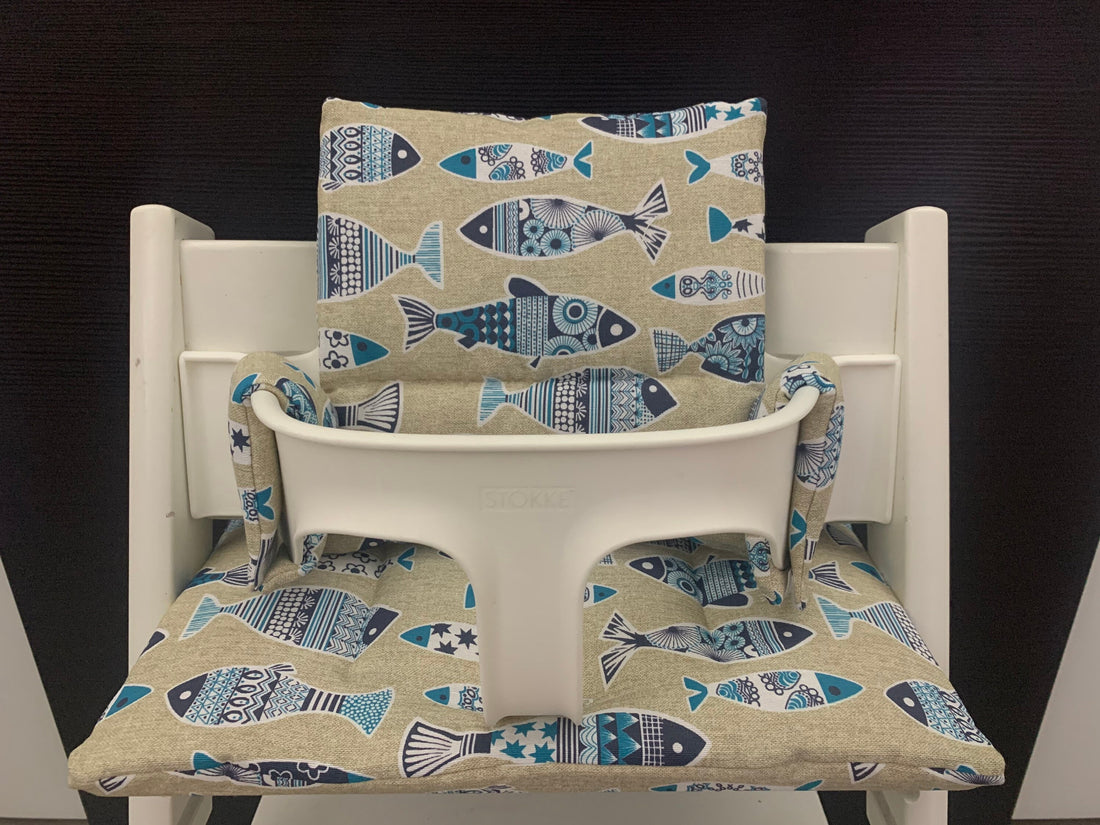 Tripp Trapp Sitzkissen Kissenset für Stokke Hochstuhl - Loneta Natur Fische