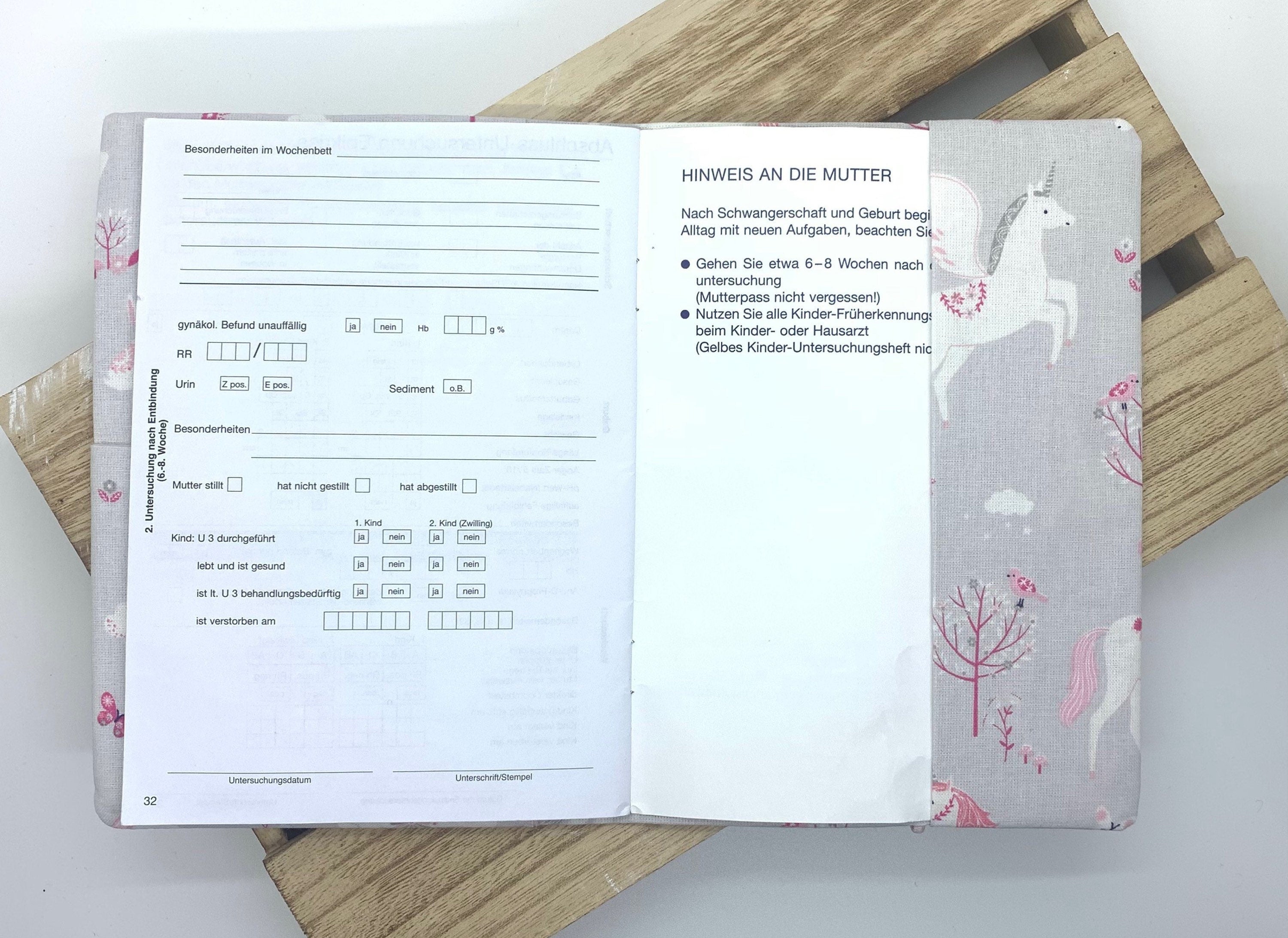 Mutterpasshülle, Schutzhülle Mutterpass, Mutterpass Hülle - Einhorn