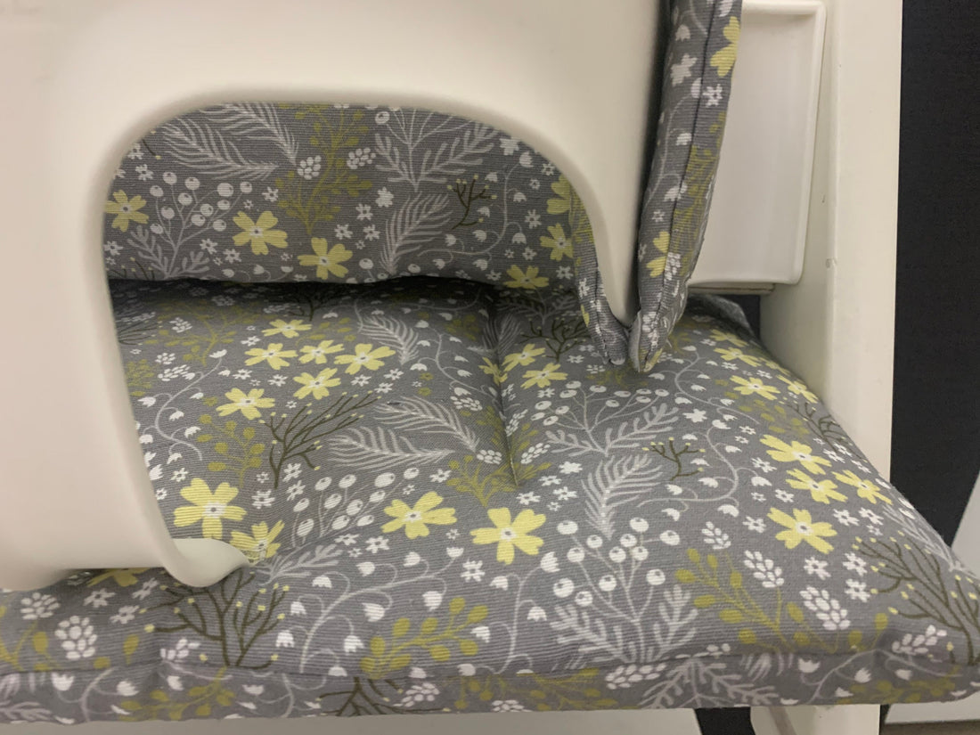 Tripp Trapp Sitzkissen Kissenset für Stokke Hochstuhl - Loneta Blumen Grau