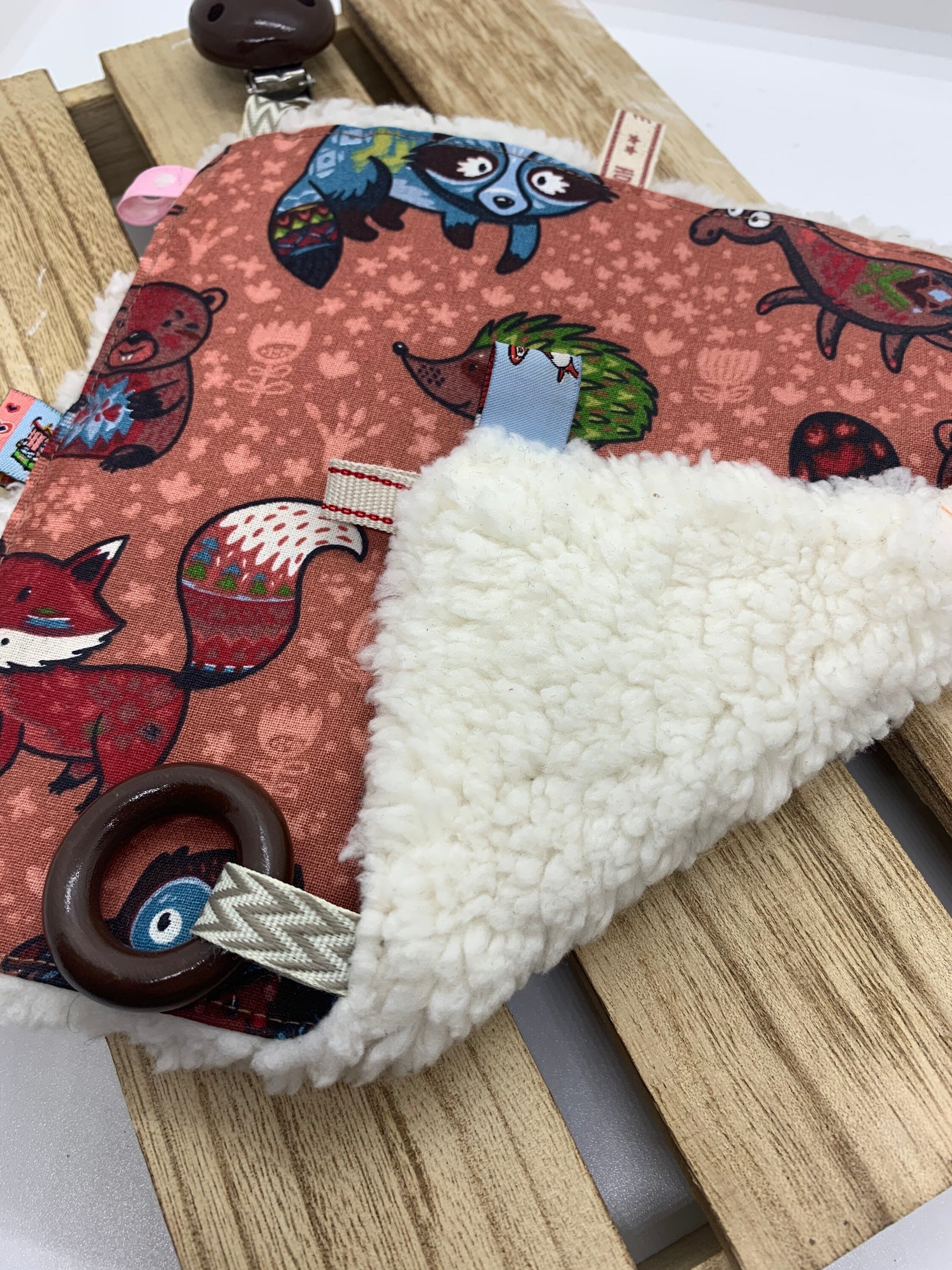 Knisterkissen Knistertuch Baby, Clip und Greifling - Wildtiere