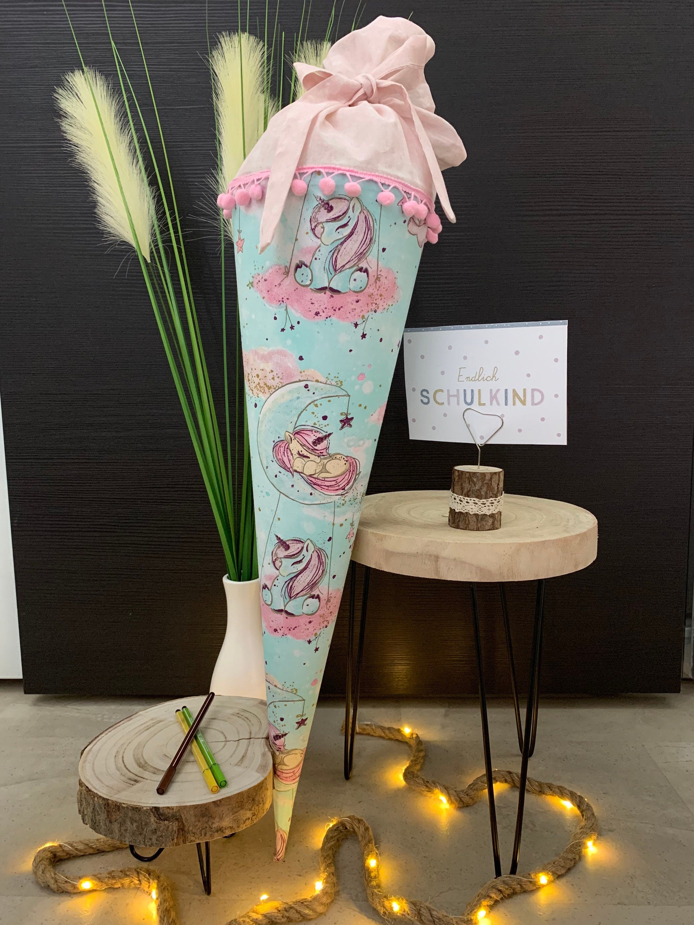 Schultüte Zuckertüte Einschulung Groß 70cm Handmade / Einhorn Golddruck