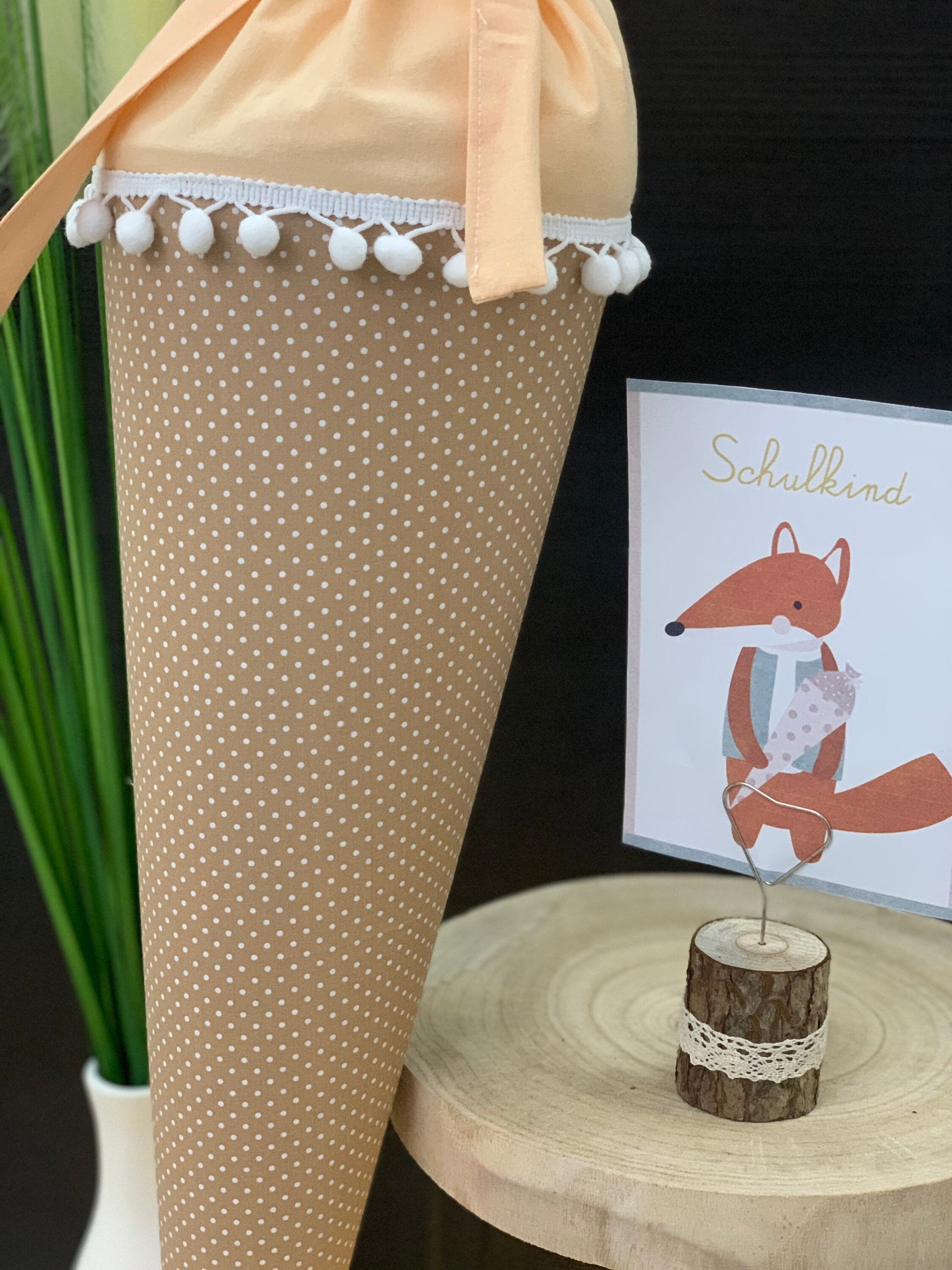 Schultüte Zuckertüte Einschulung Groß 70cm Handmade / Punkte beige