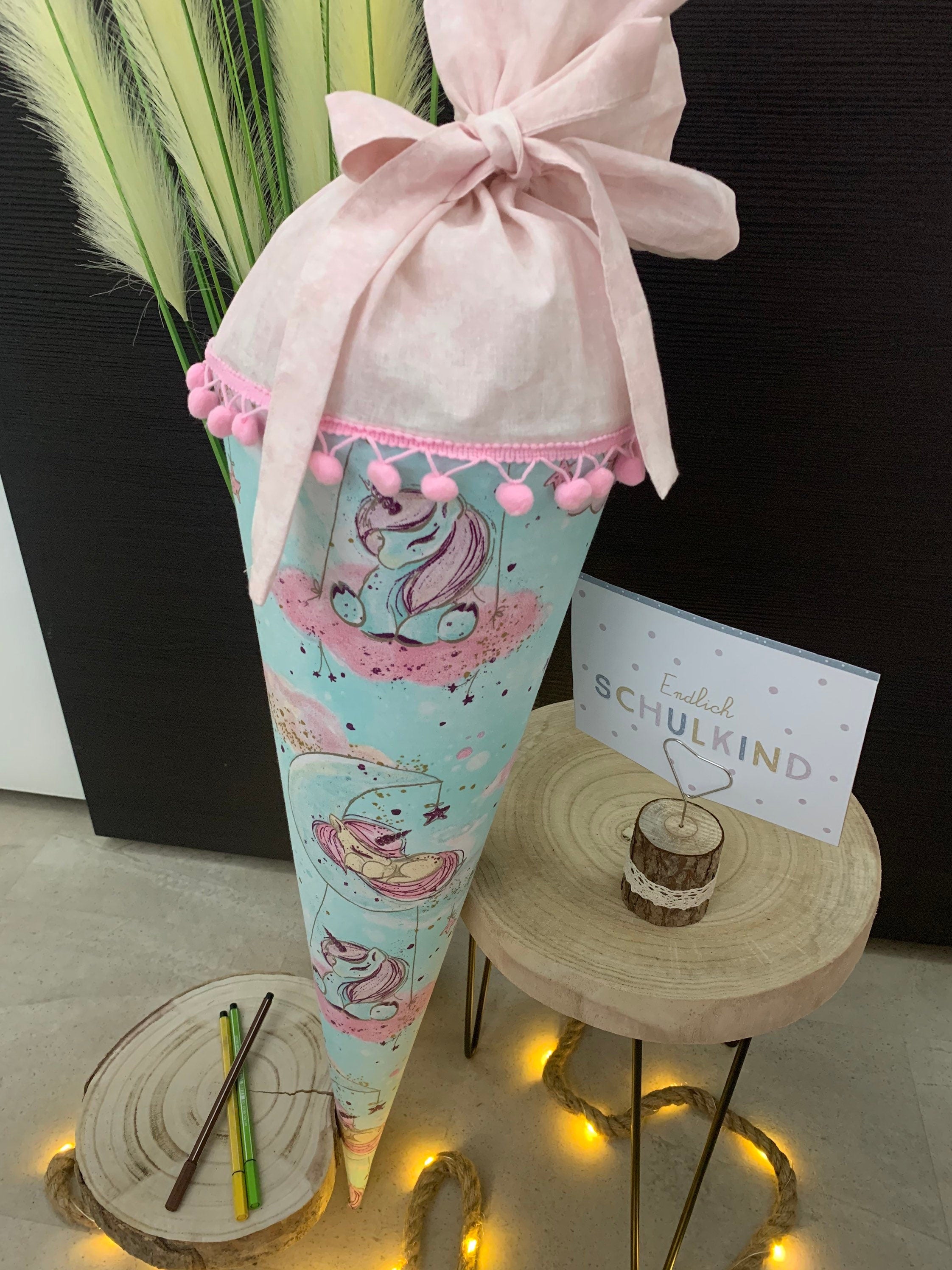 Schultüte Zuckertüte Einschulung Groß 70cm Handmade / Einhorn Golddruck