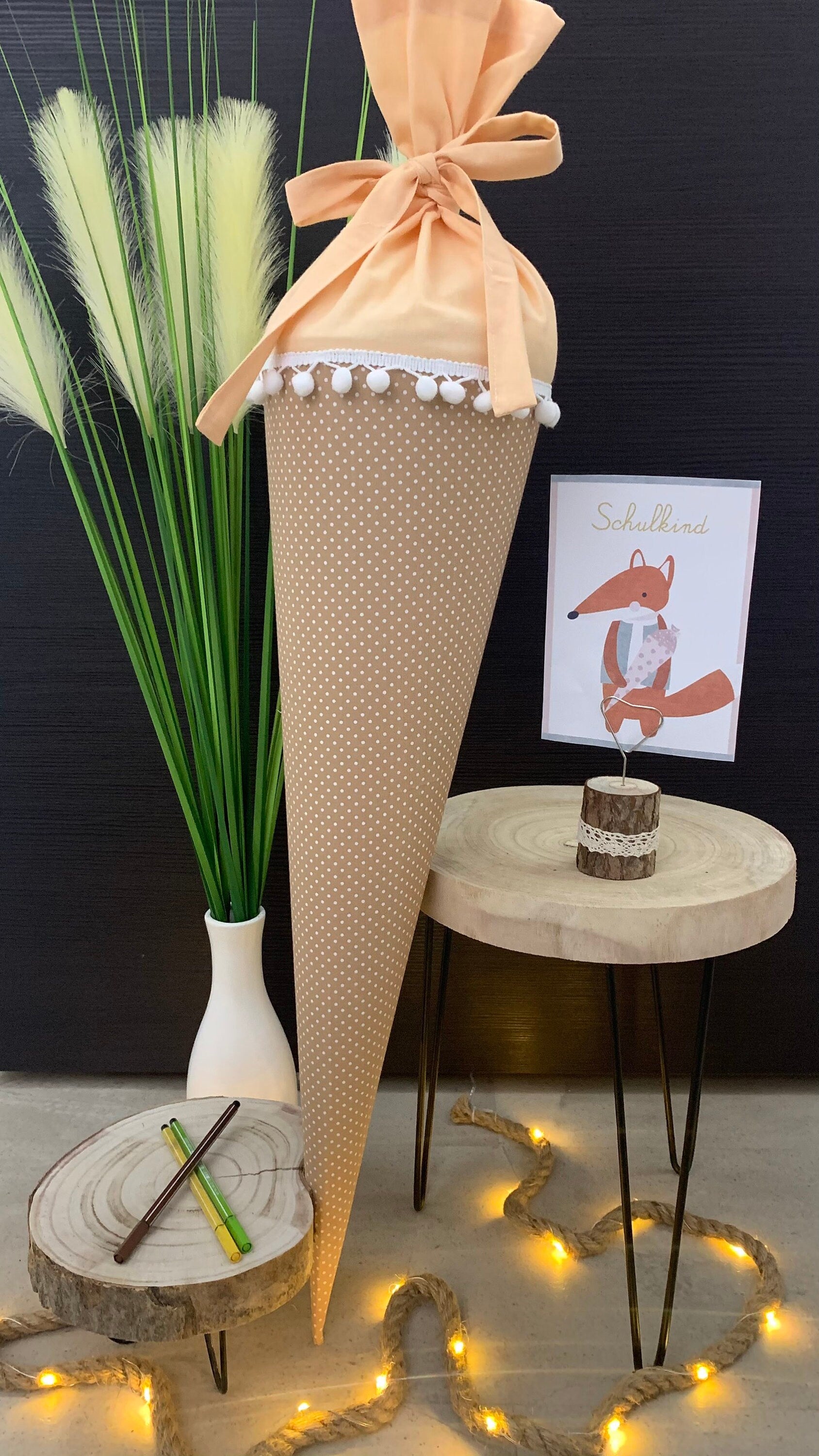 Schultüte Zuckertüte Einschulung Groß 70cm Handmade / Punkte beige