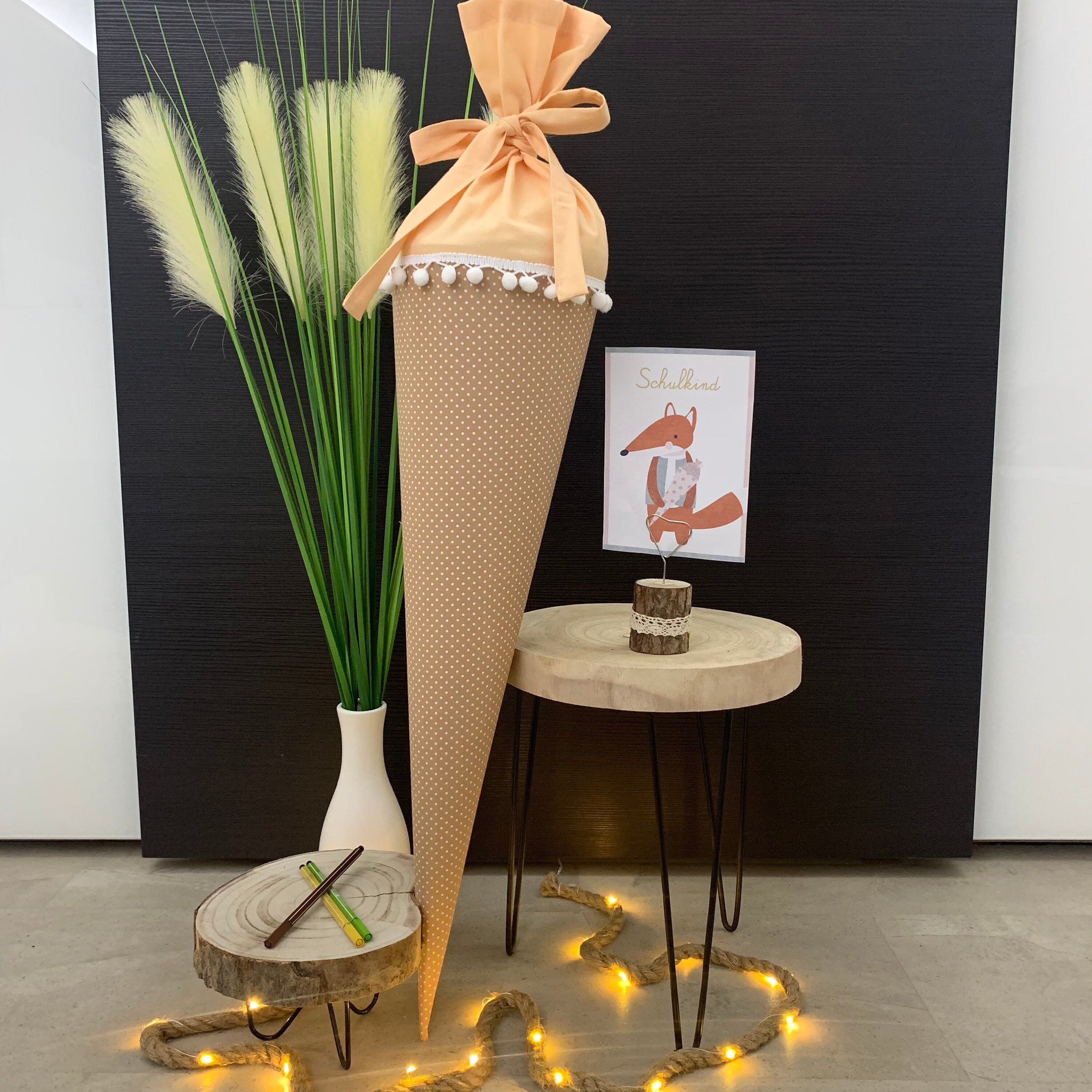 Schultüte Zuckertüte Einschulung Groß 70cm Handmade / Punkte beige