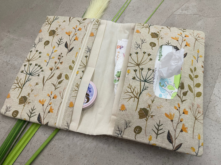 Windeltasche für Unterwegs Baby - Loneta Natur Blumen