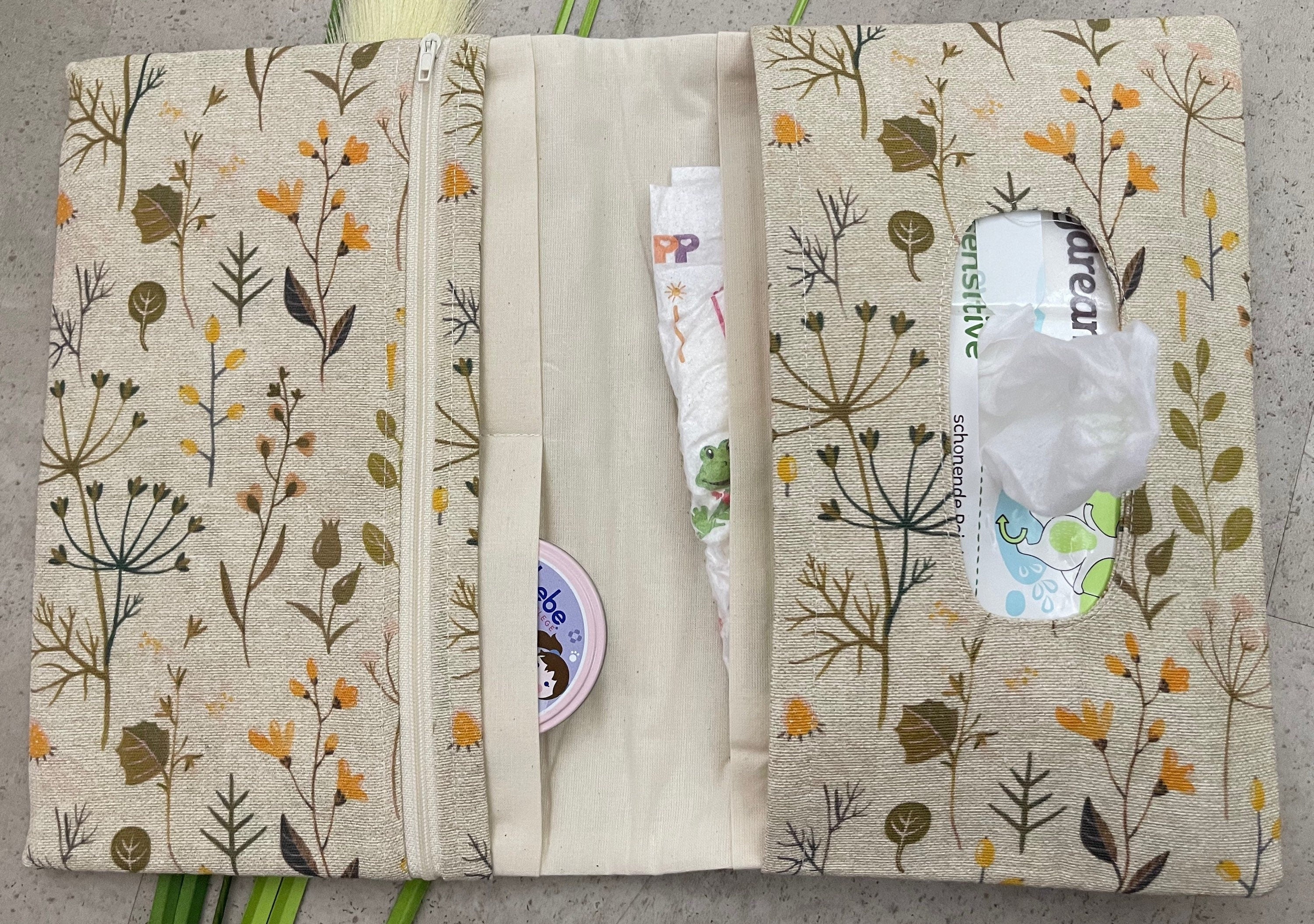 Windeltasche für Unterwegs Baby - Loneta Natur Blumen
