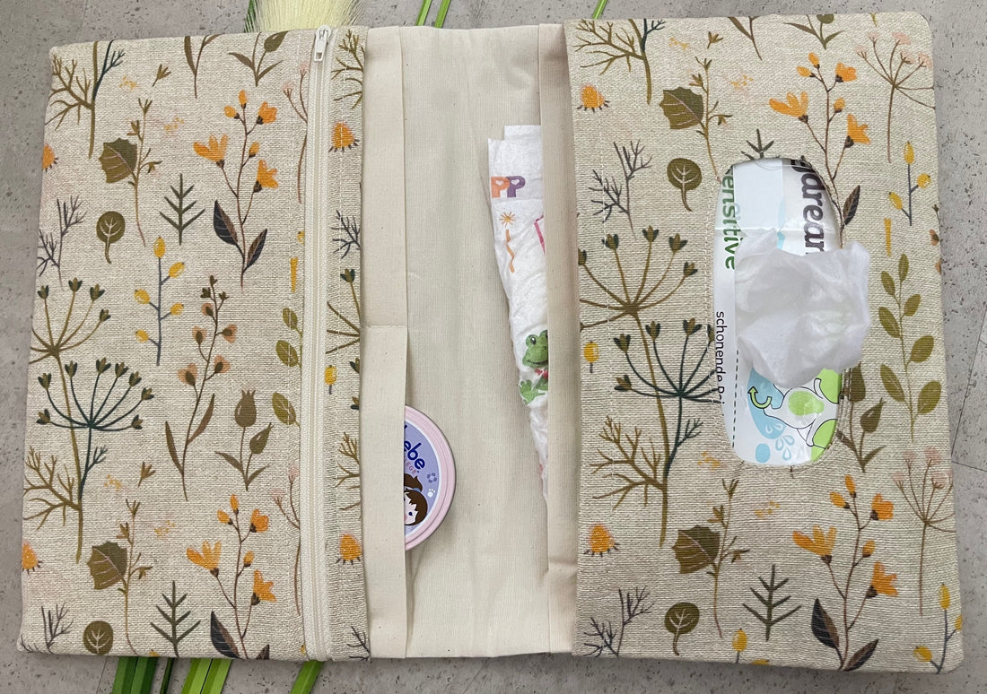 Windeltasche für Unterwegs Baby - Loneta Natur Blumen