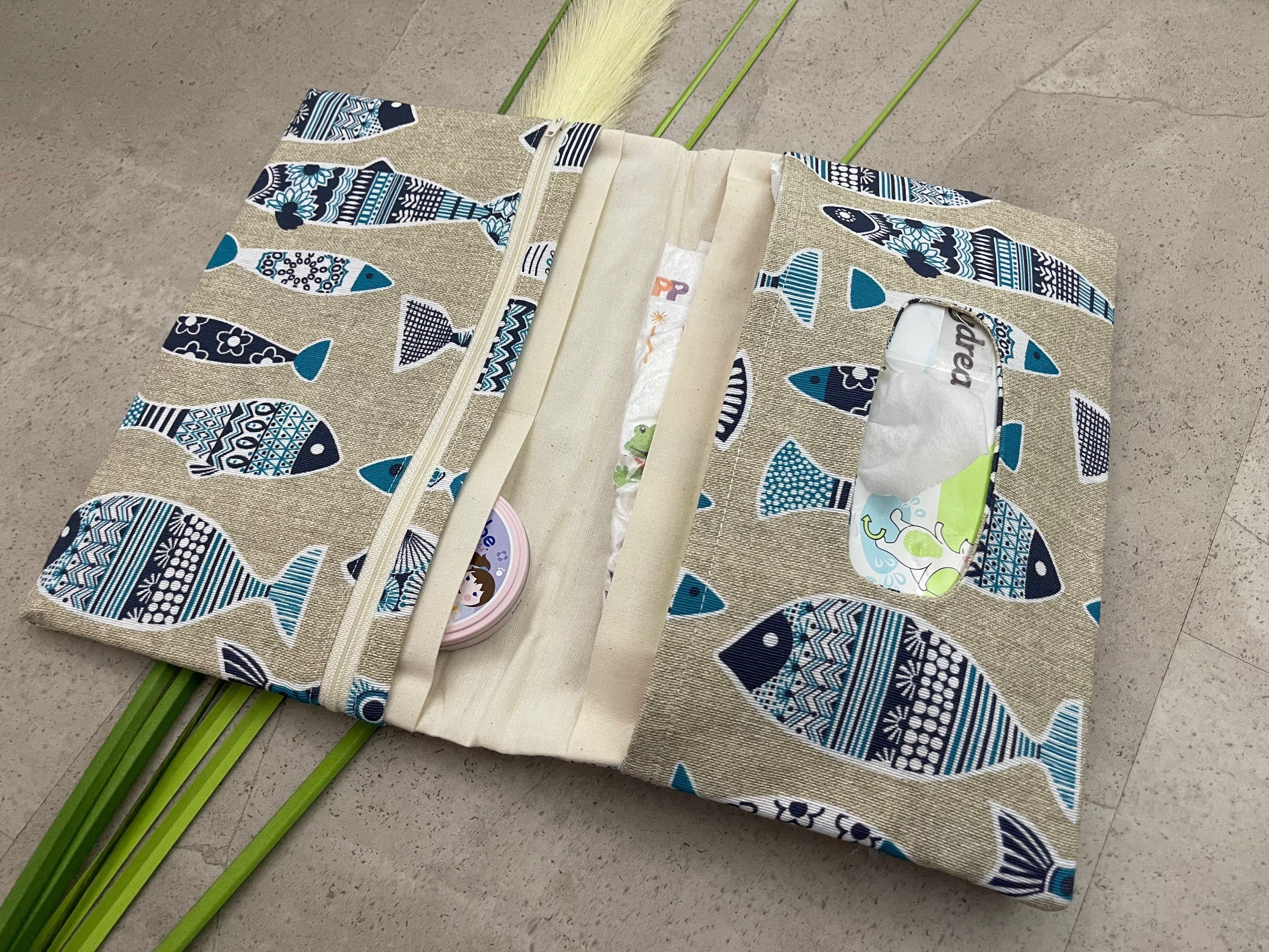 Wickeltasche Windeltasche Baby - Loneta Natur Fische