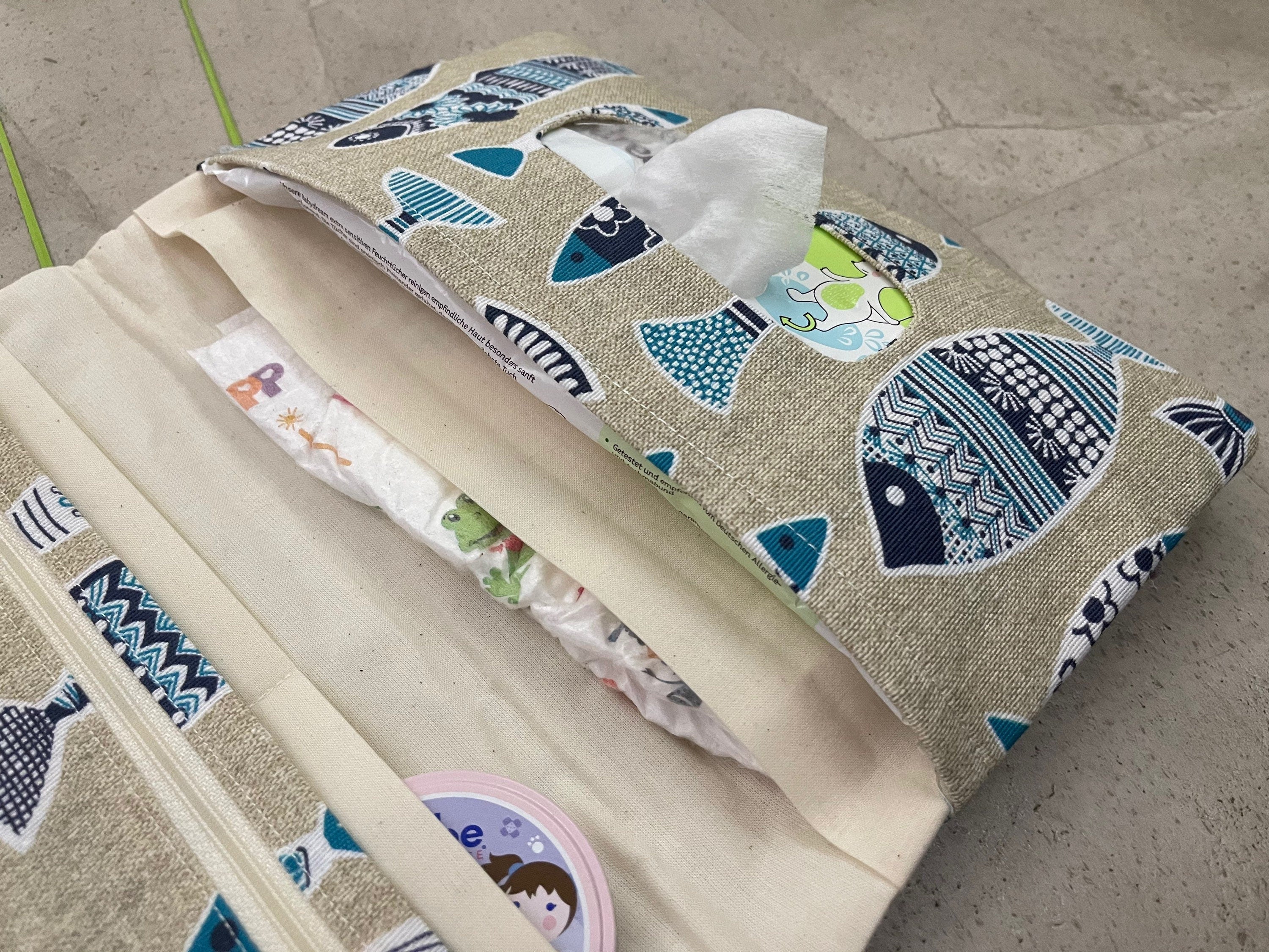 Wickeltasche Windeltasche Baby - Loneta Natur Fische
