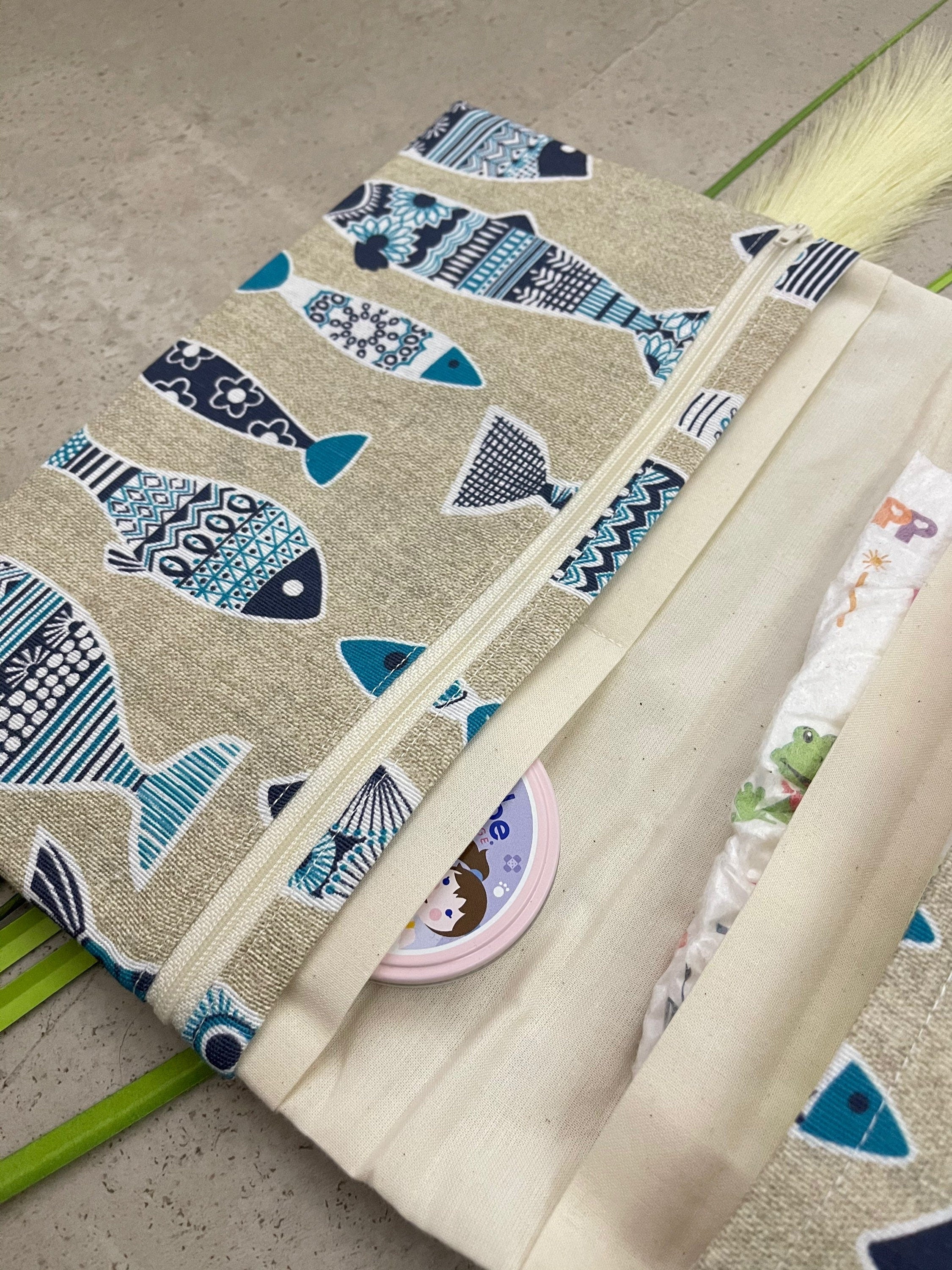 Wickeltasche Windeltasche Baby - Loneta Natur Fische