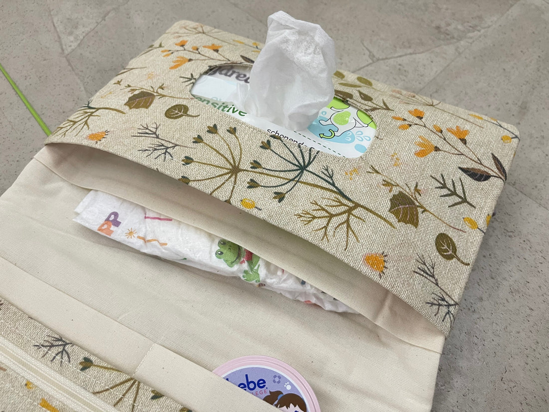 Windeltasche für Unterwegs Baby - Loneta Natur Blumen
