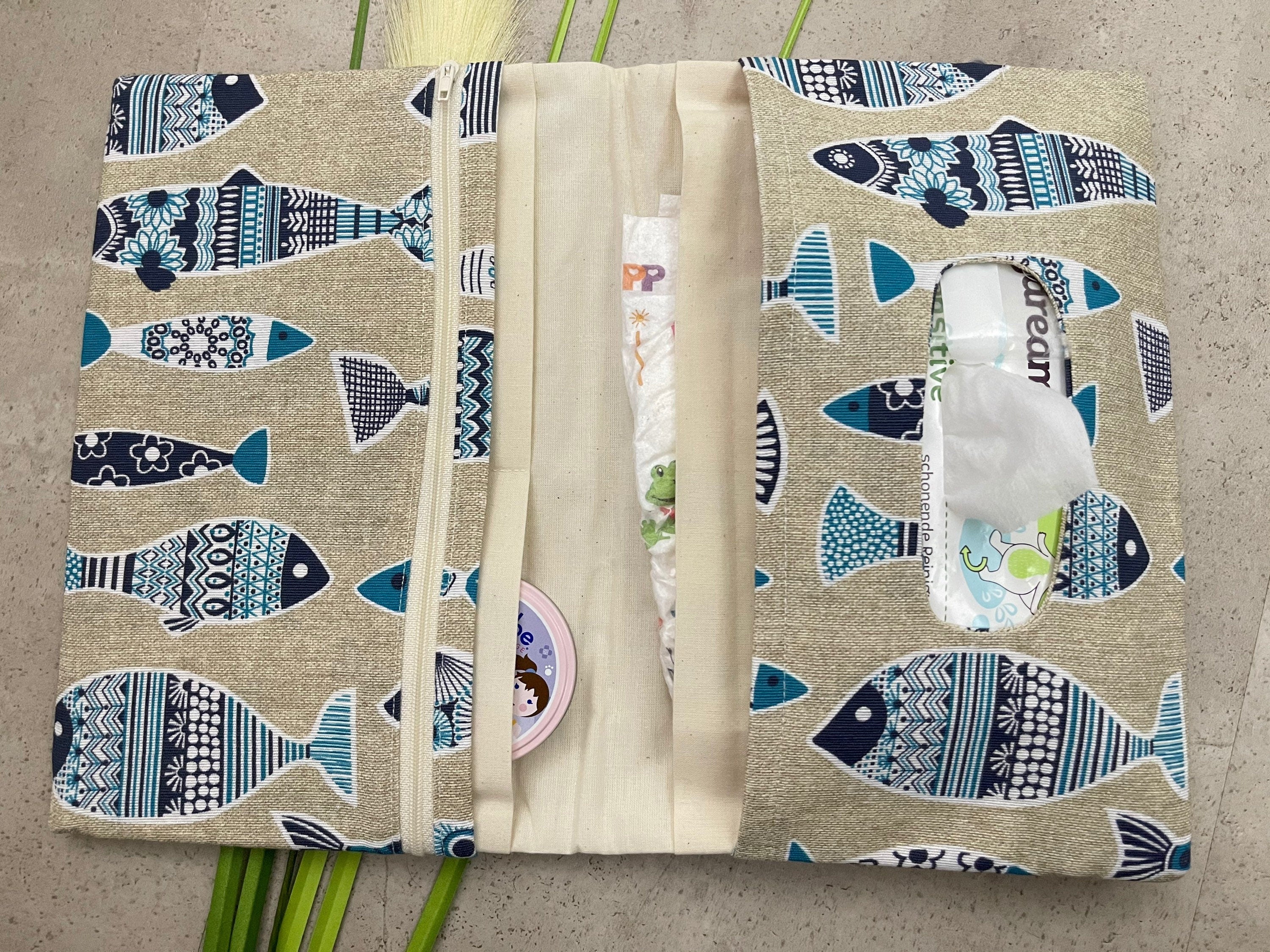 Wickeltasche Windeltasche Baby - Loneta Natur Fische