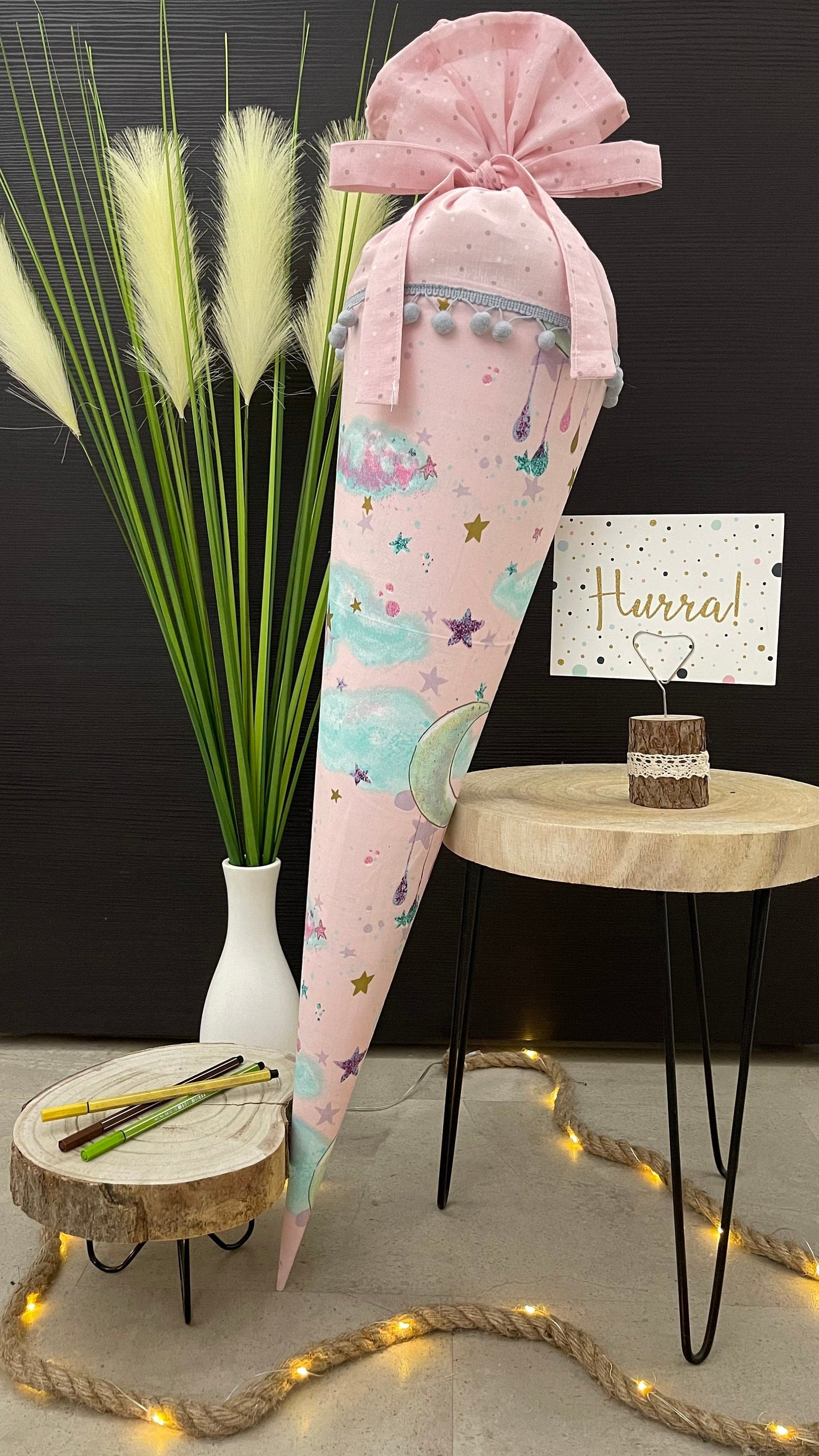 Schultüte Zuckertüte Einschulung Groß 70cm Handmade / Mond und Sterne Rosa Gold