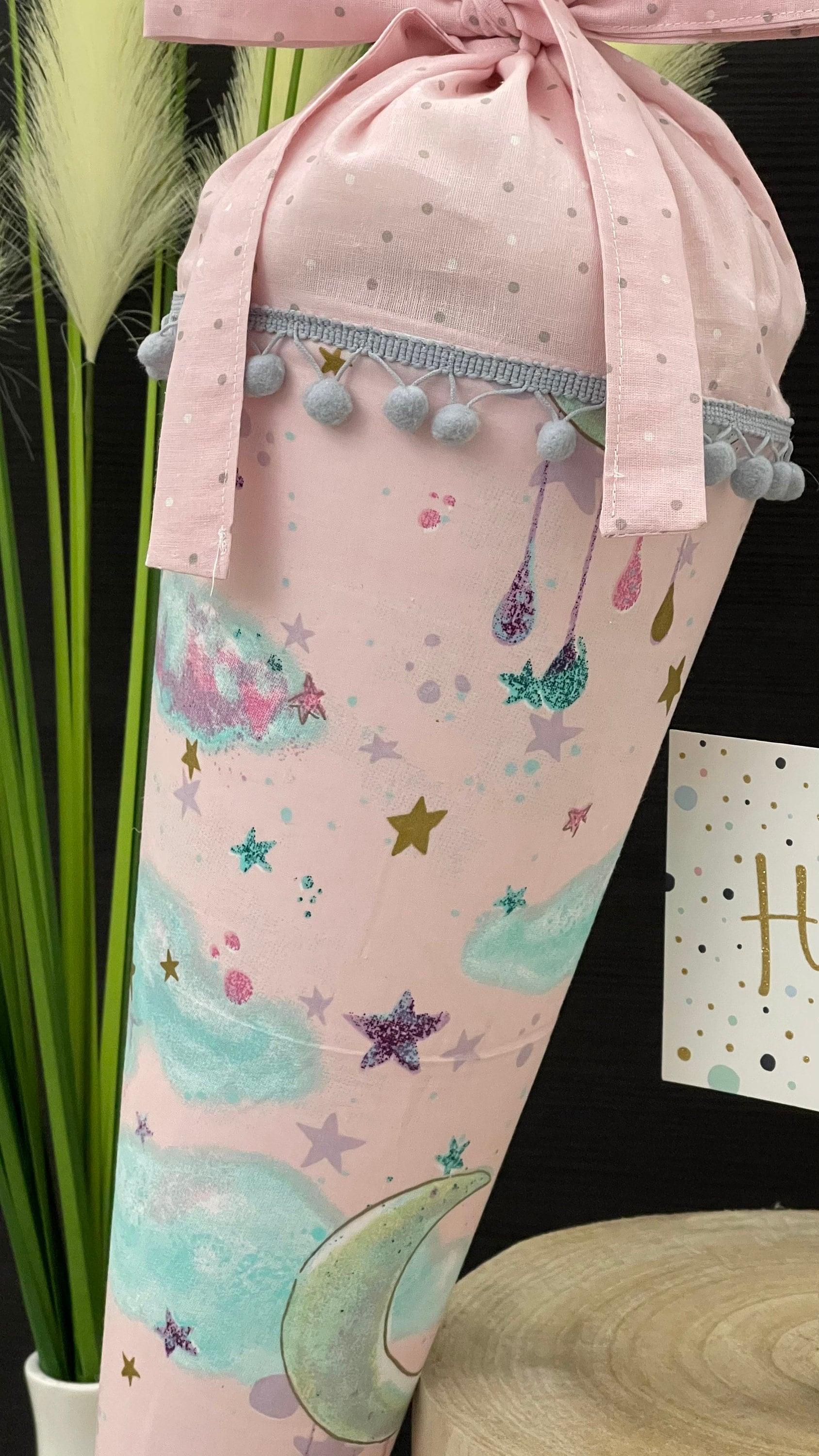 Schultüte Zuckertüte Einschulung Groß 70cm Handmade / Mond und Sterne Rosa Gold