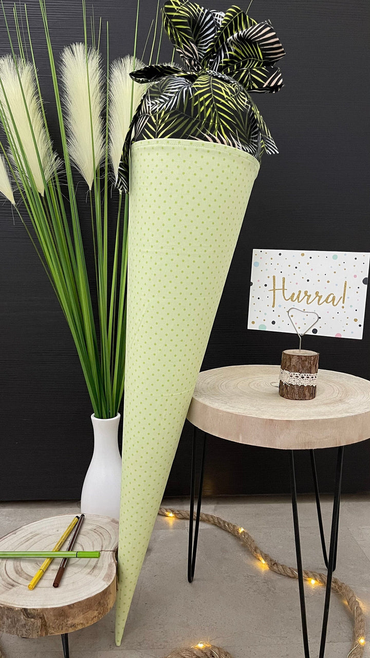 Schultüte Stoff Zuckertüte Einschulung 70cm Handmade - grün Punkte