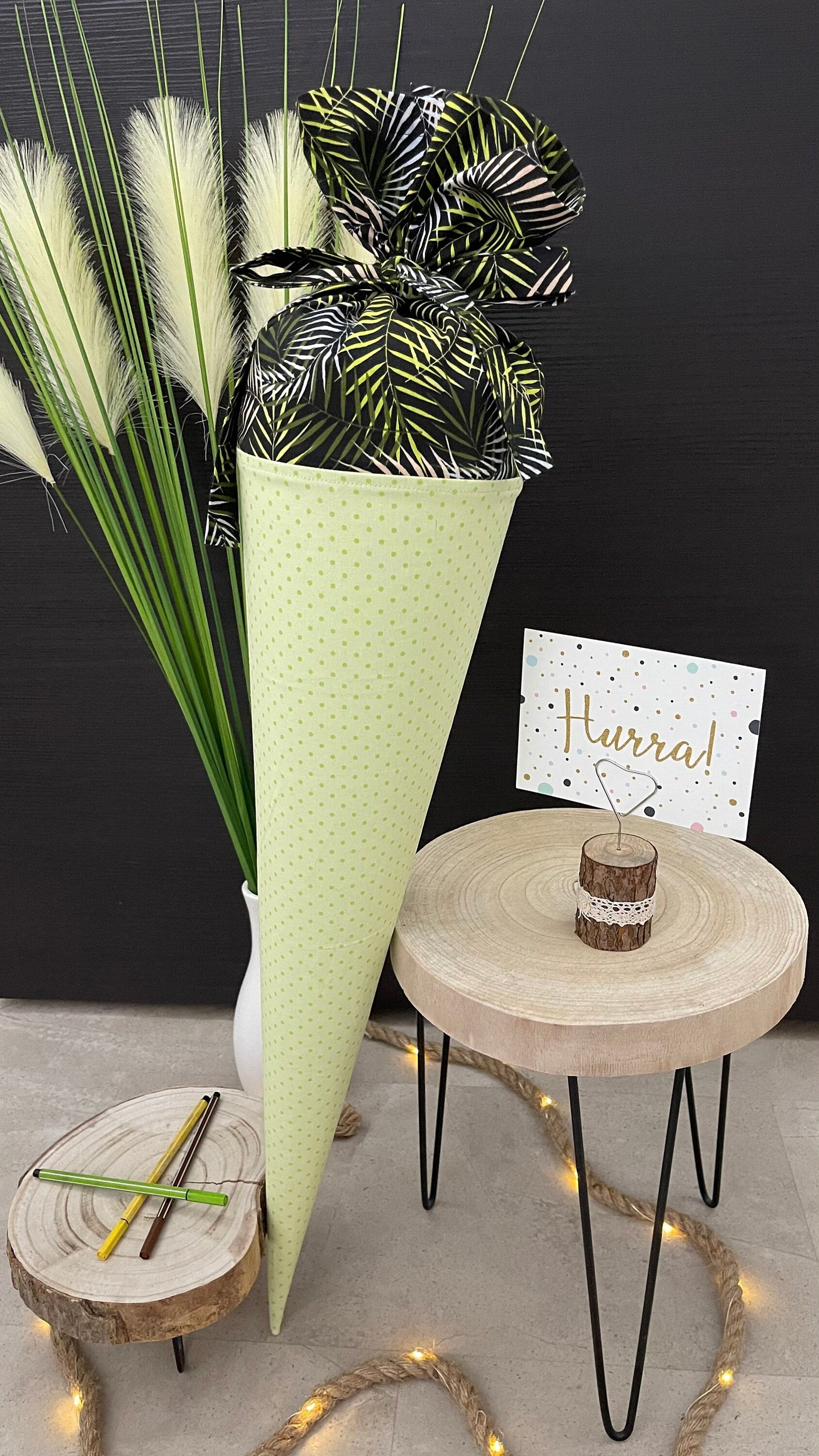 Schultüte Stoff Zuckertüte Einschulung 70cm Handmade - grün Punkte