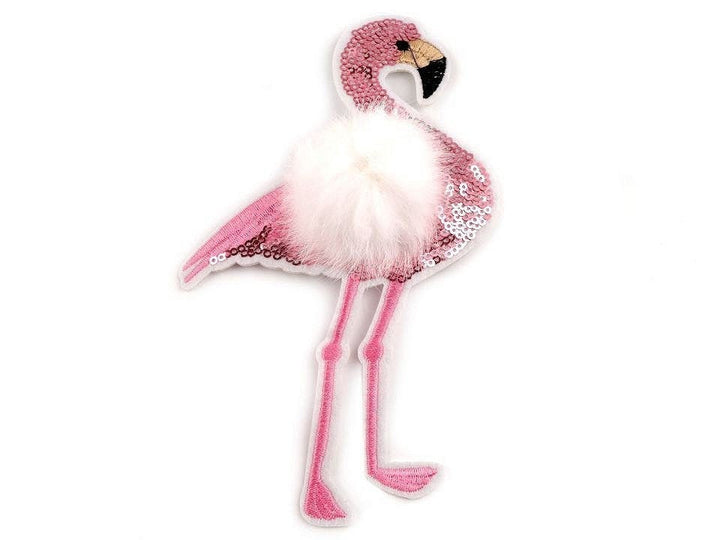 Aufnäher/Aufbügler/Patch - Flamingo weiß rosa Pailletten Fell