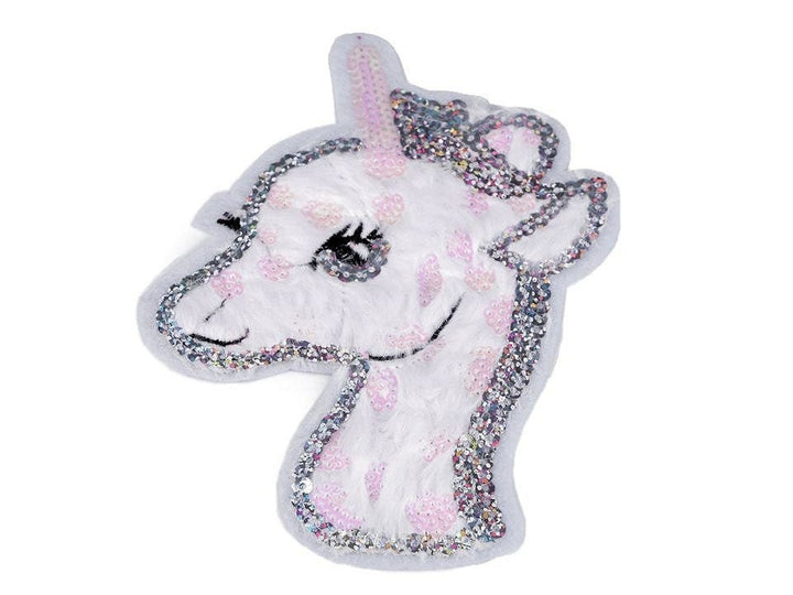 Aufnäher/Aufbügler/Patch - Einhorn mit Plüsch und Pailletten