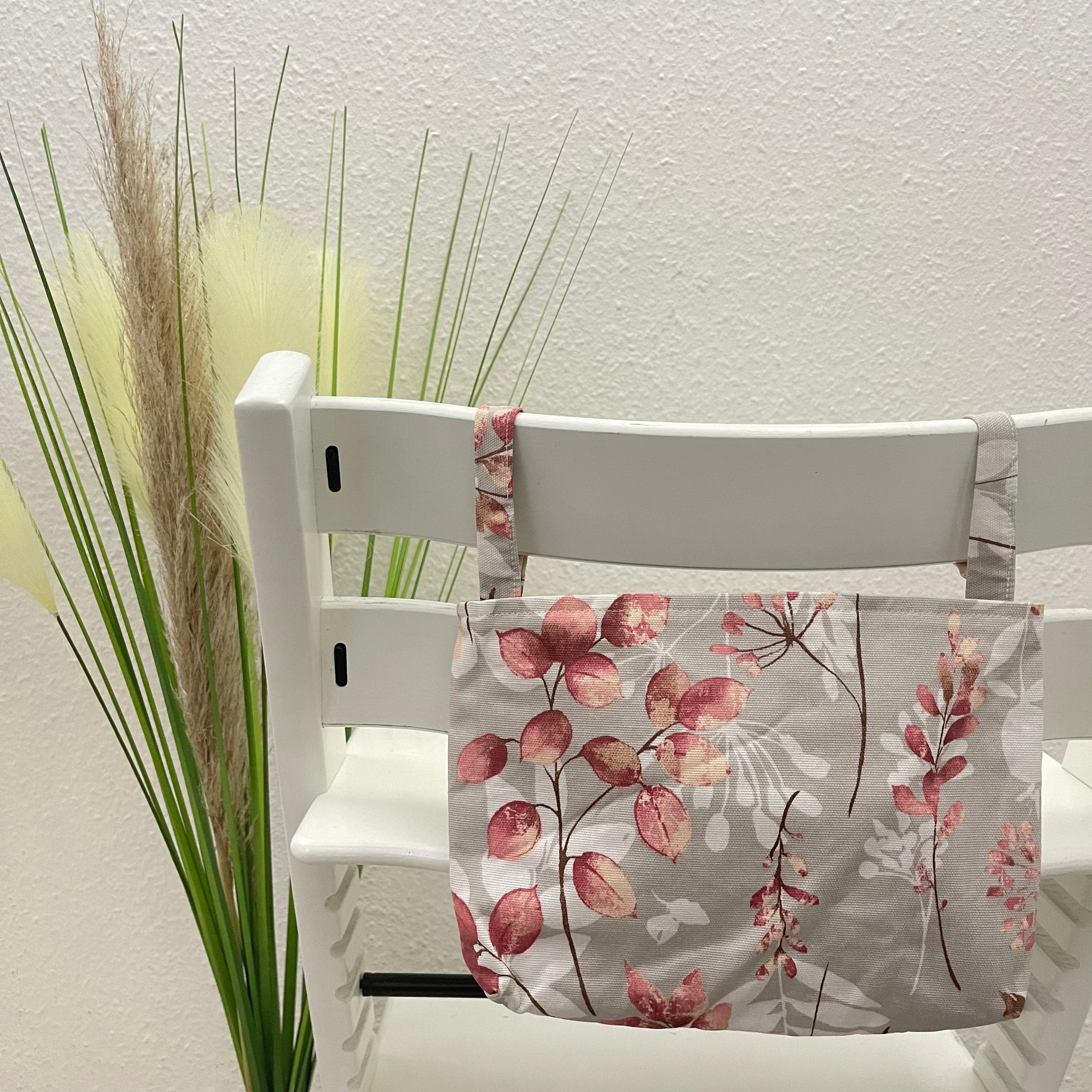Abwaschbares Utensilo für Hochstuhl, Hochstuhltasche - Blüten rötlich