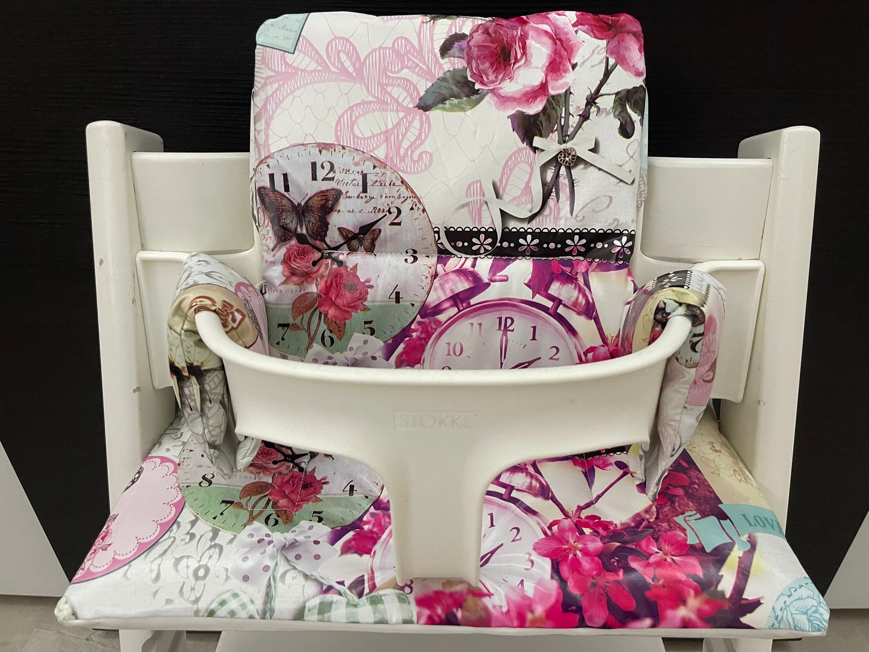 Abwaschbares Tripp Trapp Kissenset für Stokke Hochstuhl - Blüten mit Uhren