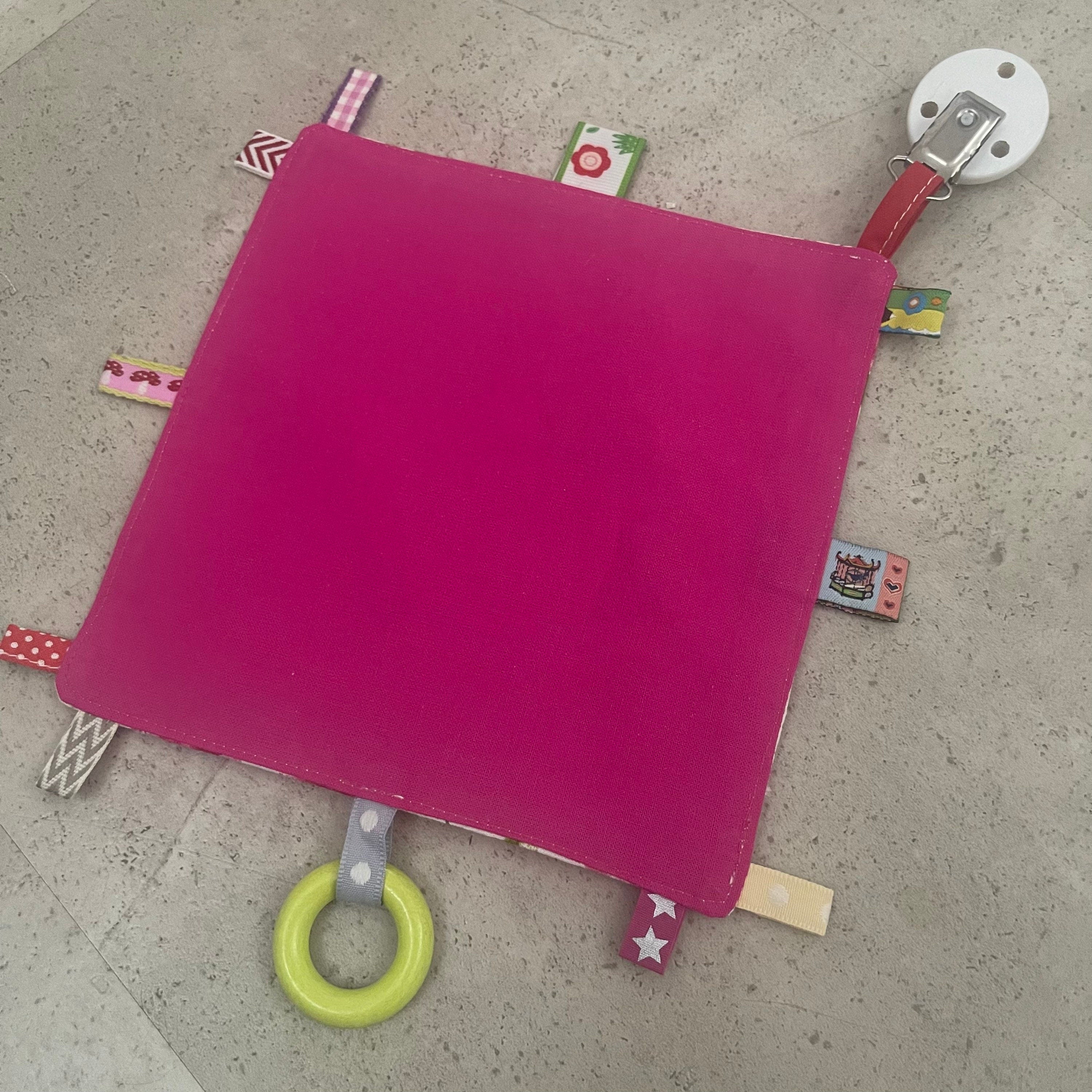 Knisterkissen Knistertuch Baby, Clip und Greifling - Rosen