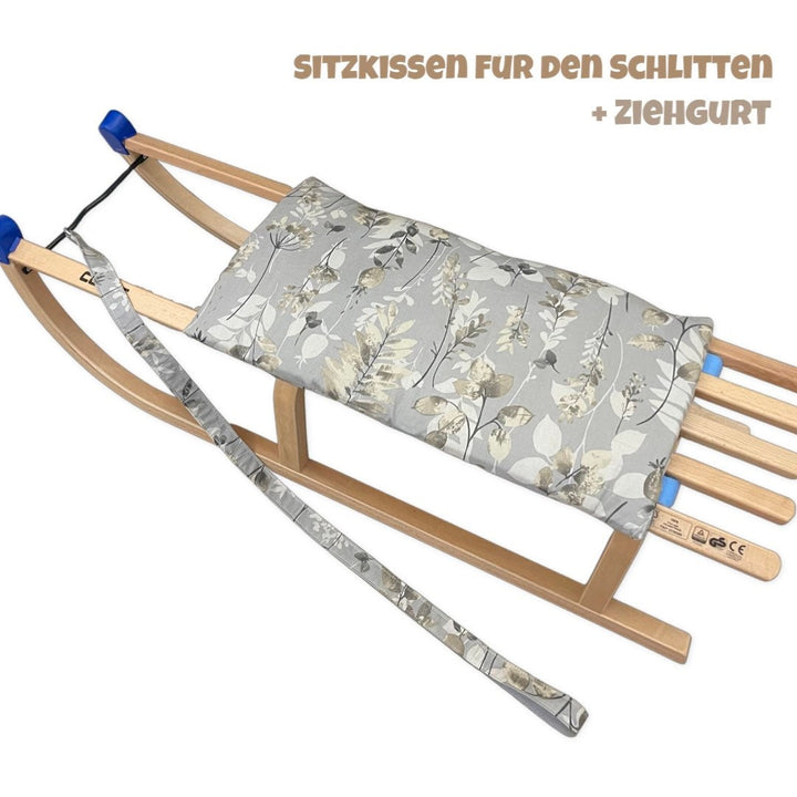 Sitzkissen mit Zugband für Schlitten - Beschichtet Blüten Grau