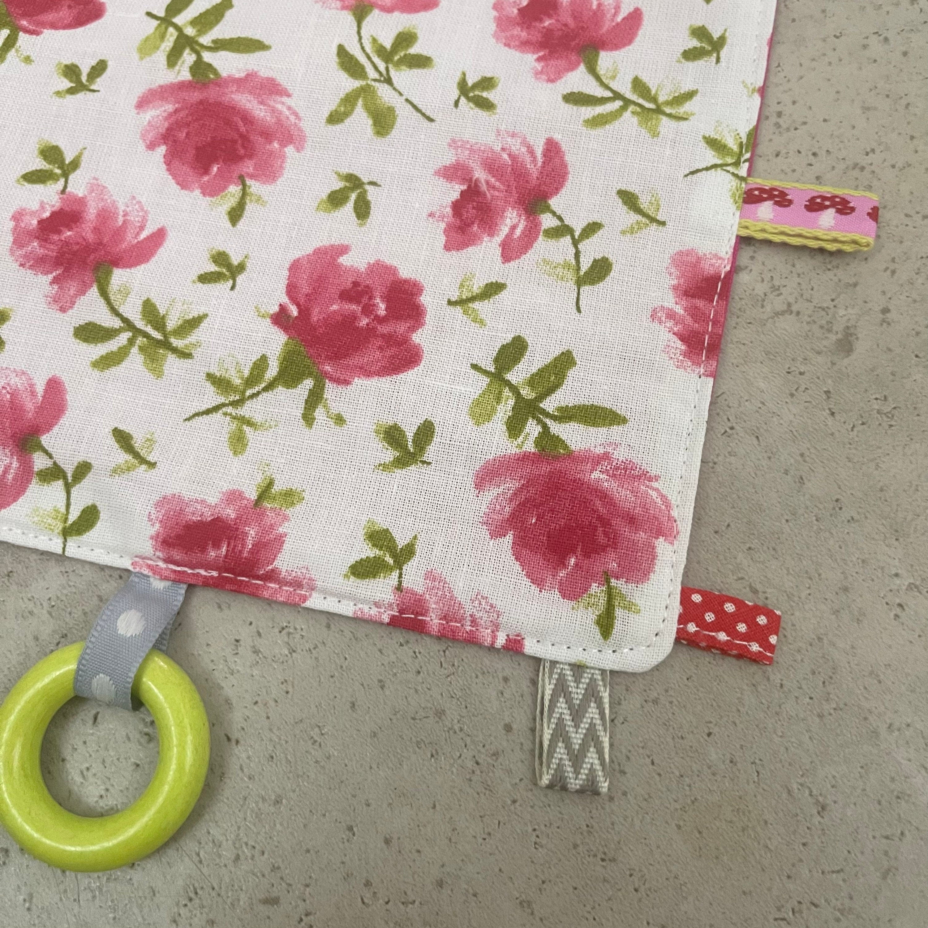 Knisterkissen Knistertuch Baby, Clip und Greifling - Rosen