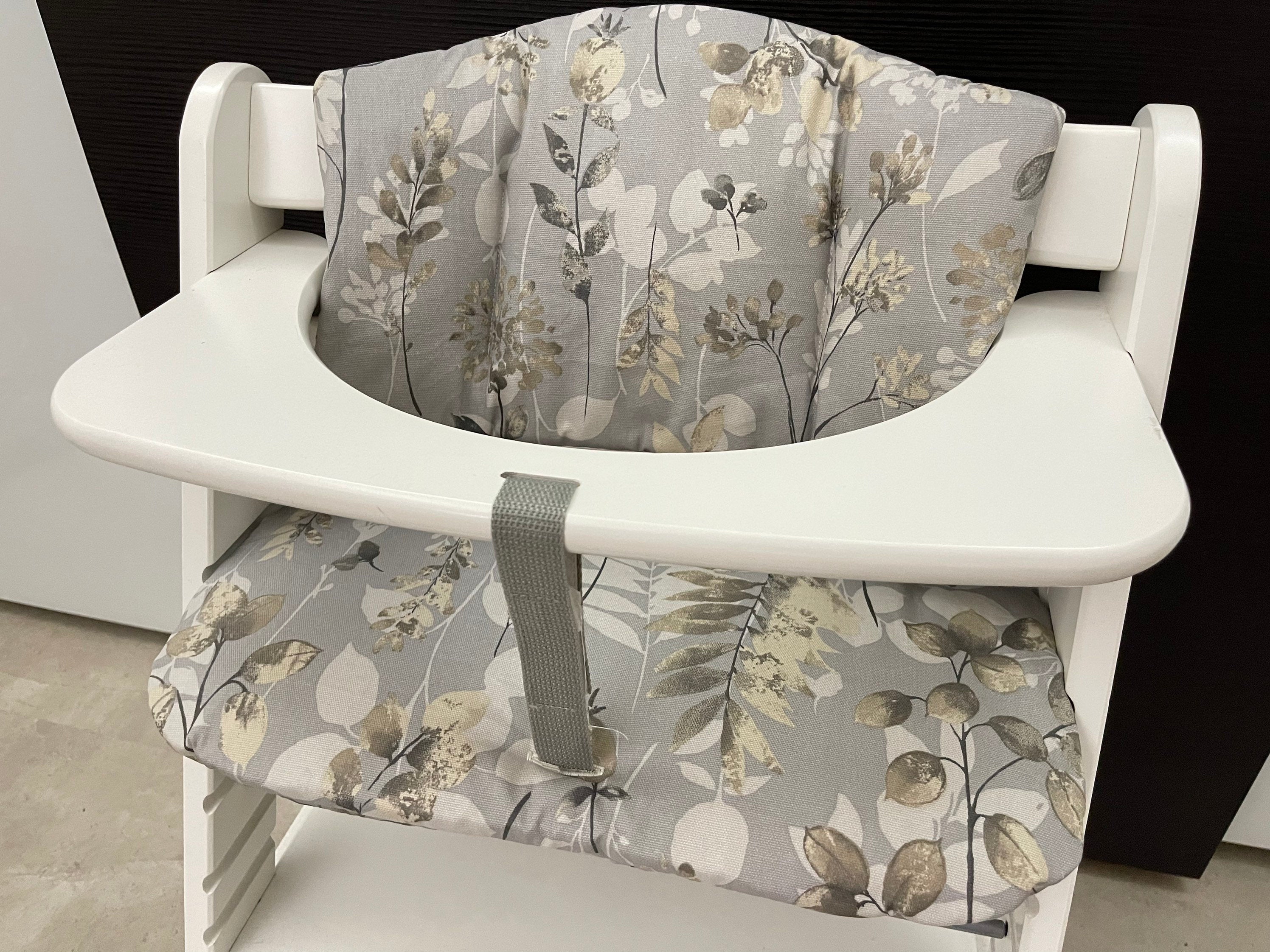 Abwaschbares Sitzkissen Kissenset für Hauck Alpha, Tray, Beta Hochstuhl - Blüten Grau