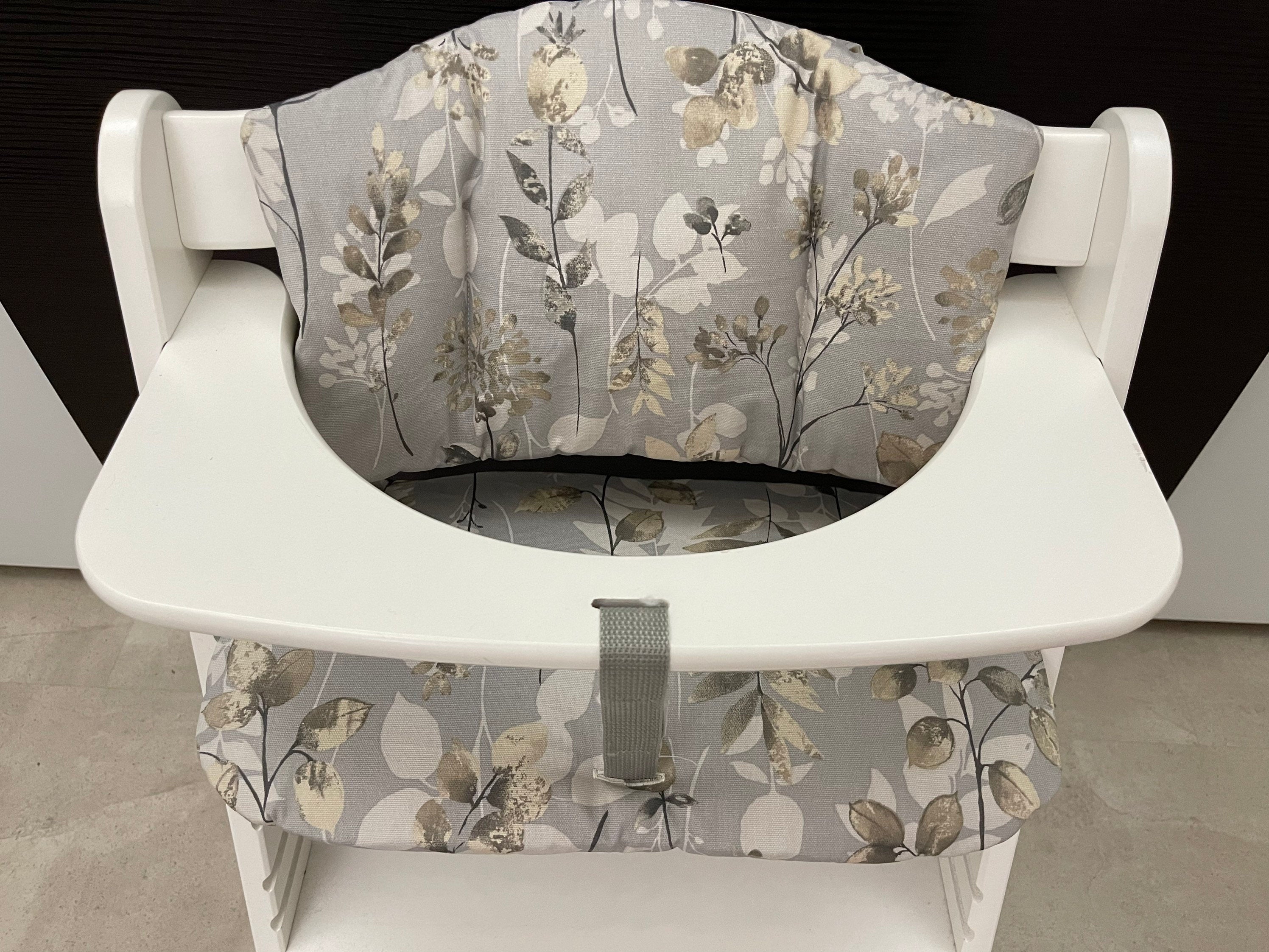 Abwaschbares Sitzkissen Kissenset für Hauck Alpha, Tray, Beta Hochstuhl - Blüten Grau