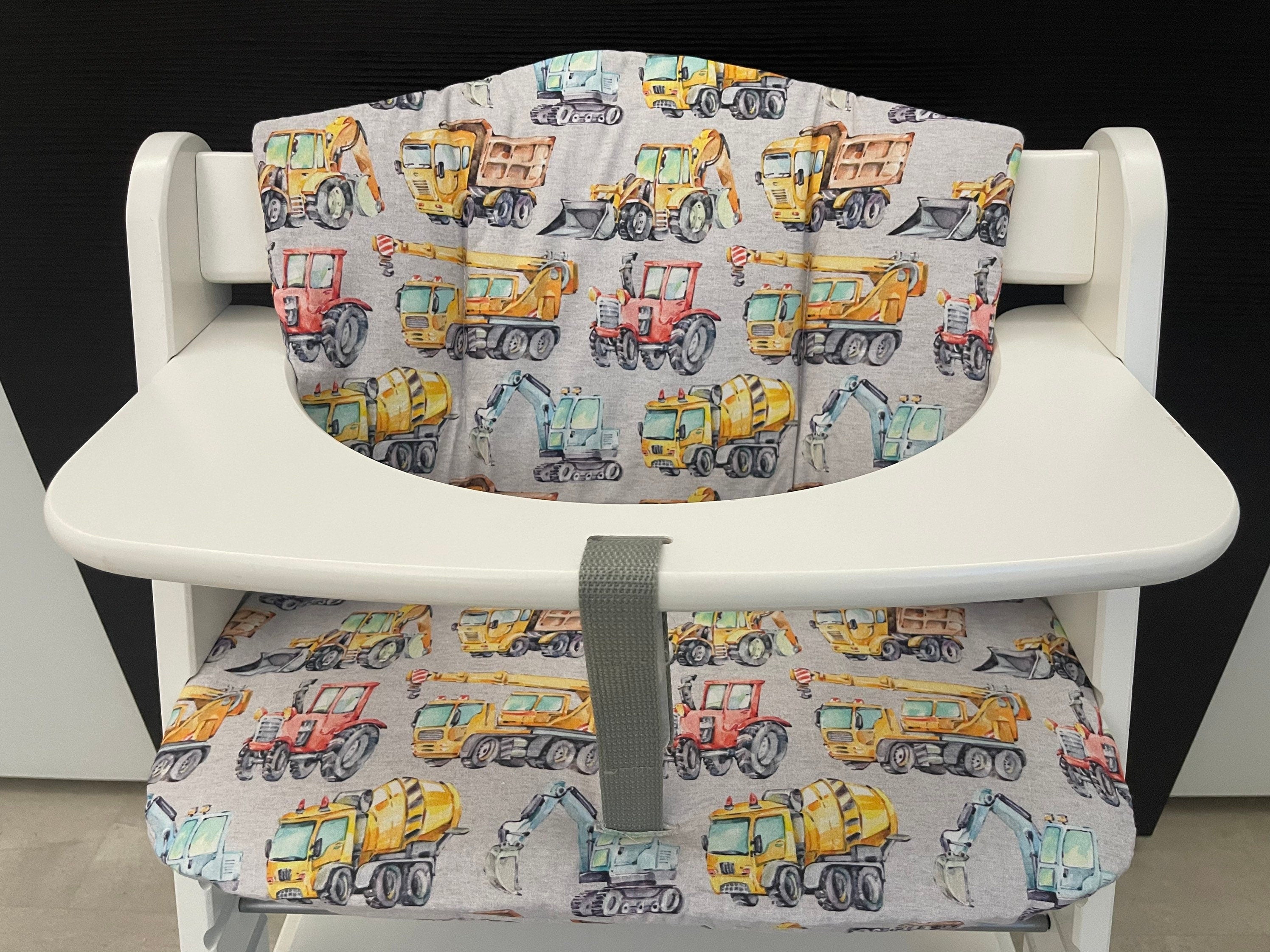 Sitzkissen Kissenset für Hauck Alpha, Tray, Beta Hochstuhl - Baufahrzeuge meliert Grau