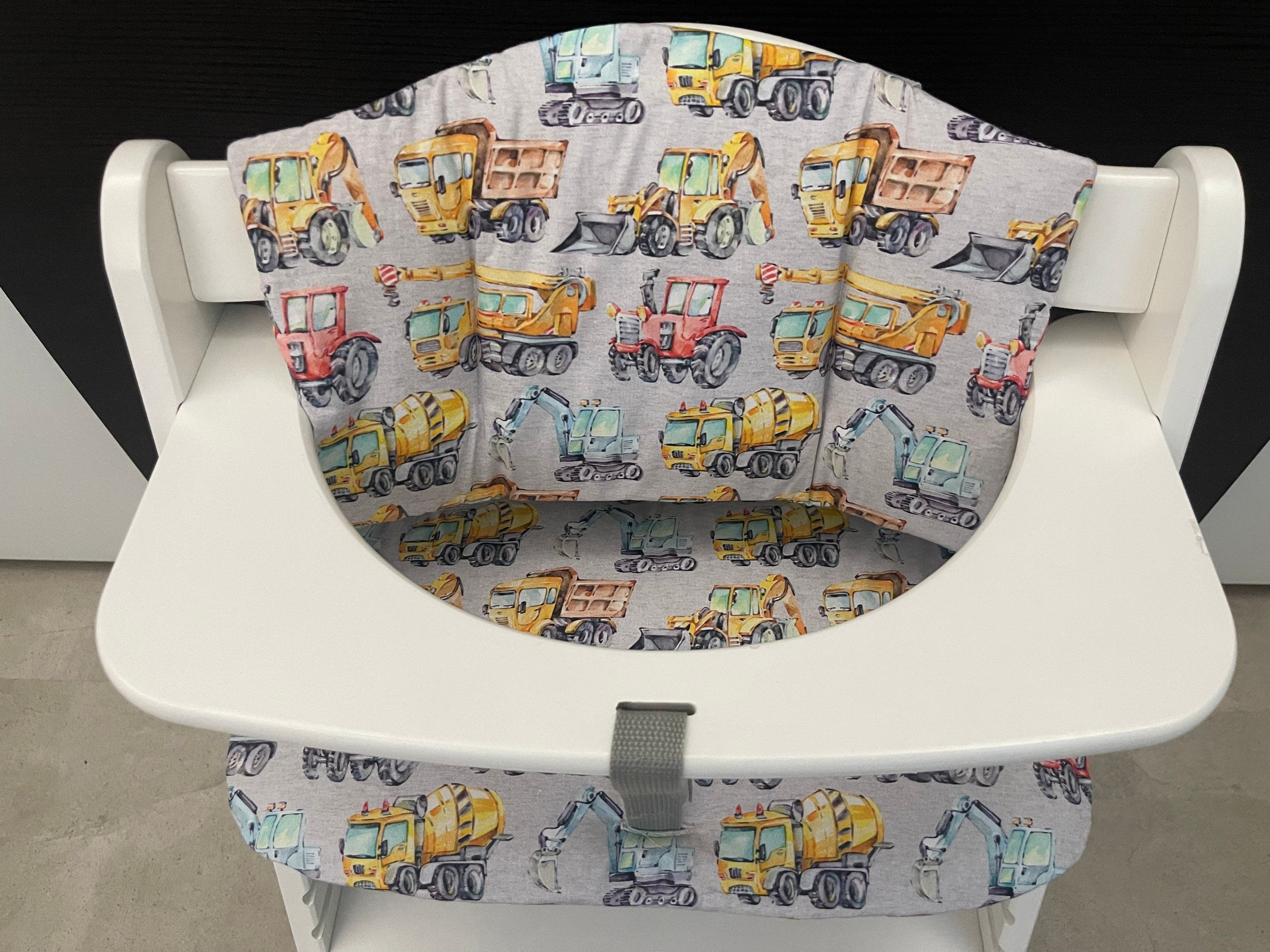 Sitzkissen Kissenset für Hauck Alpha, Tray, Beta Hochstuhl - Baufahrzeuge meliert Grau