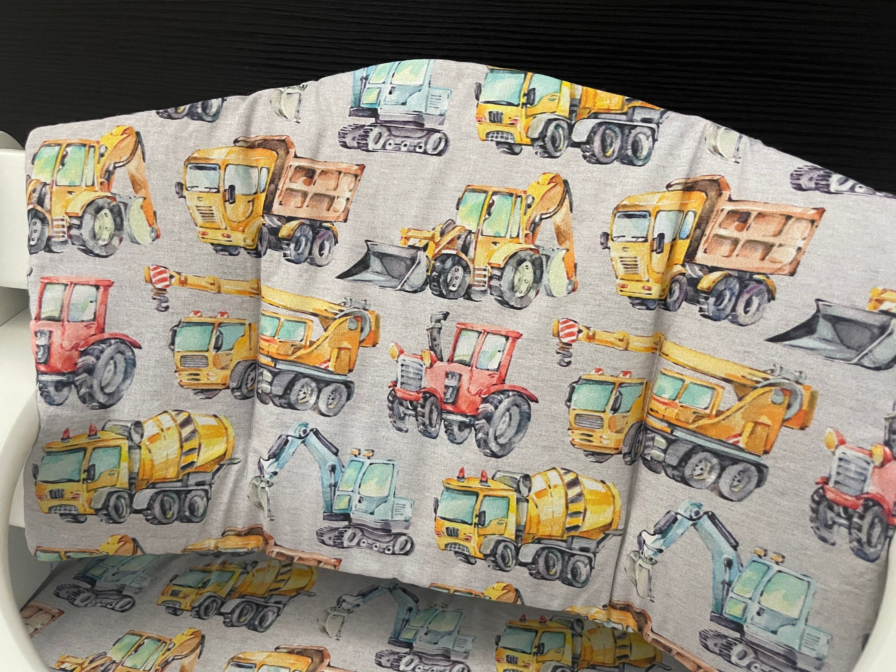 Sitzkissen Kissenset für Hauck Alpha, Tray, Beta Hochstuhl - Baufahrzeuge meliert Grau