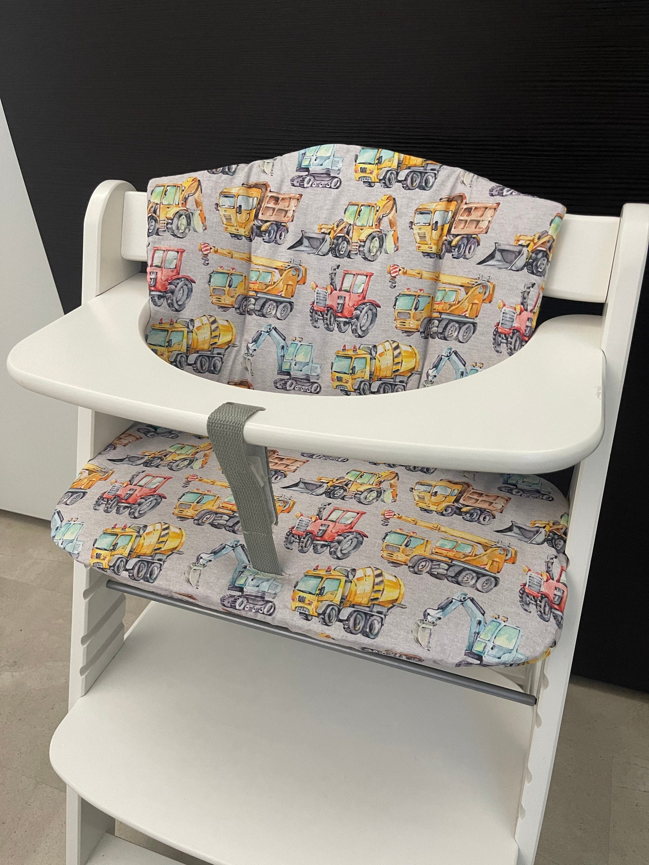 Sitzkissen Kissenset für Hauck Alpha, Tray, Beta Hochstuhl - Baufahrzeuge meliert Grau