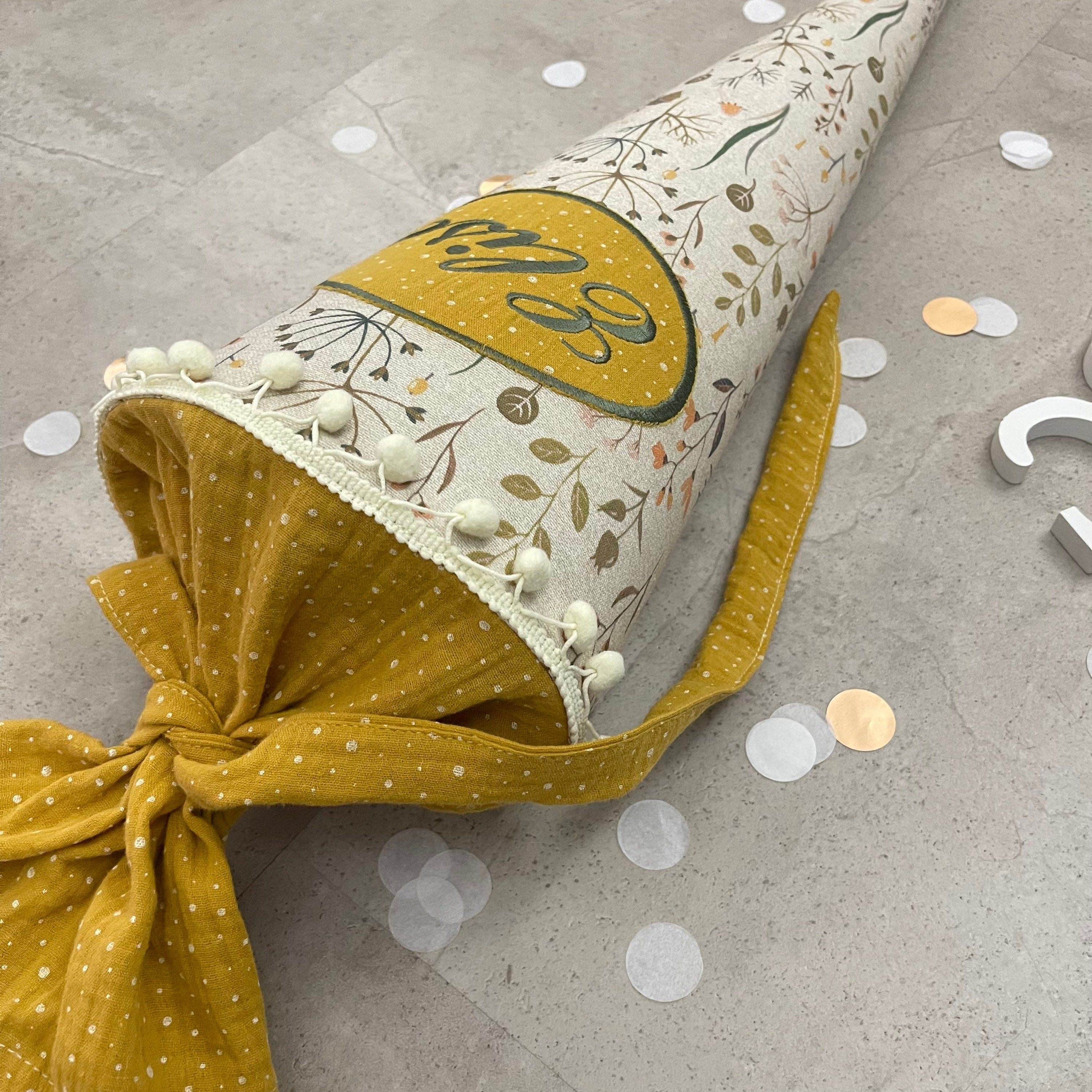 Schultüte Zuckertüte Einschulung Groß 70cm Handmade / Natur Blumen mit Ovalem Kreis